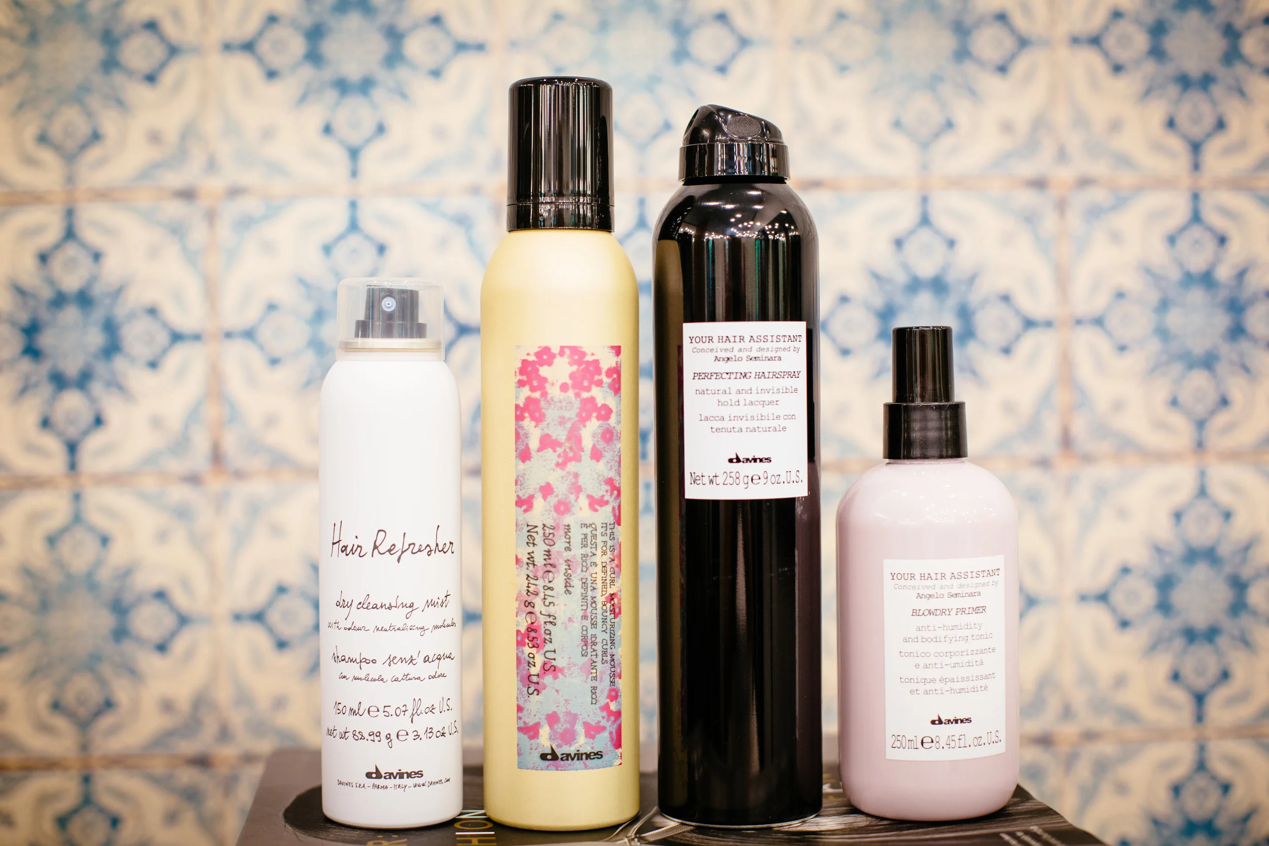 Davines Hair Refresher&nbsp;|&nbsp;Davines Curl Mousse&nbsp;|&nbsp;Davines Perfecting Hairspray&nbsp;|&nbsp;Davines Blowdry Primer