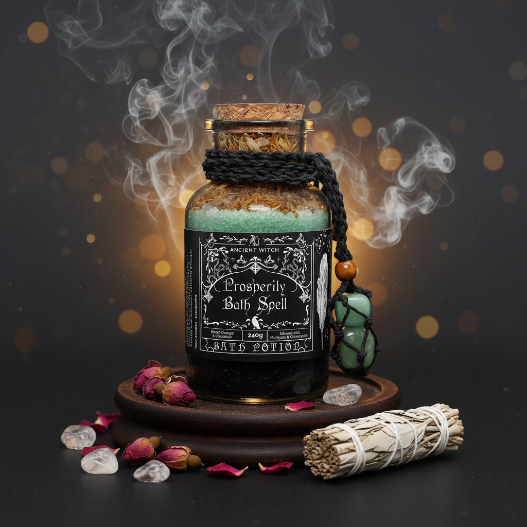 Ancient Witch: Prosperity Bath Spell Potion & Aventurine Amulet - Luck, Financial Growth, and Abundant Opportunities