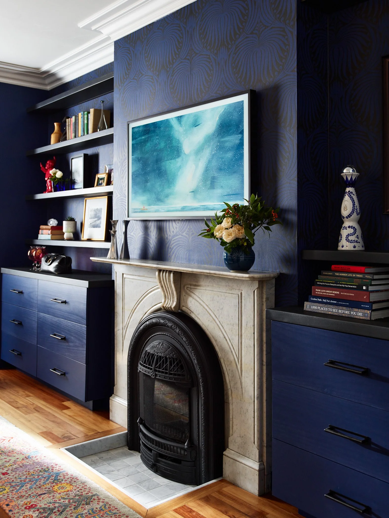 fireplace design blue design navy blue moody update classic style
