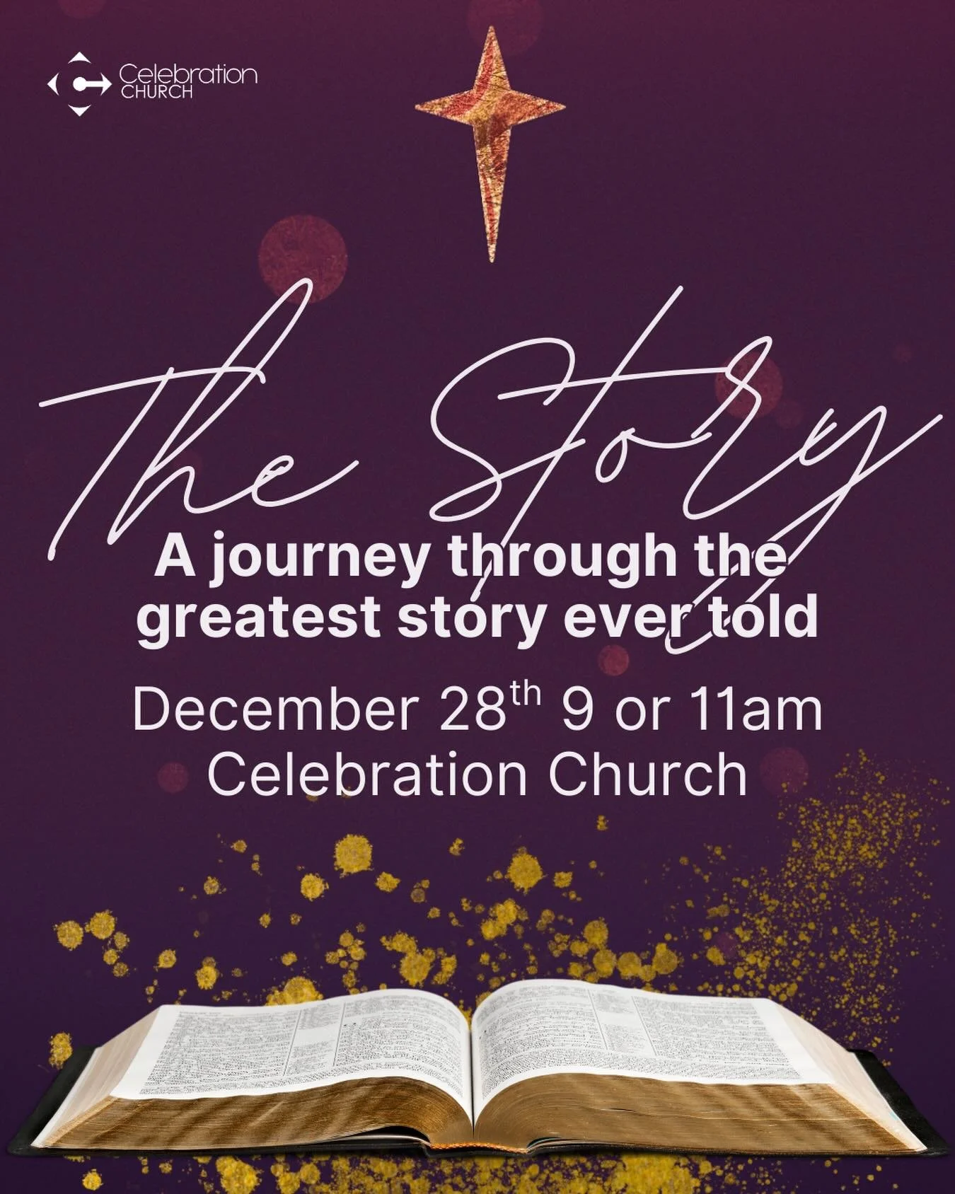 Don&rsquo;t miss the last Sunday of 2025.
In both services at Celebration Church we will experience one of the most engaging presentations in story-telling, music, and visuals. A complete look at God&rsquo;s plan from before creation to ever-after.
T