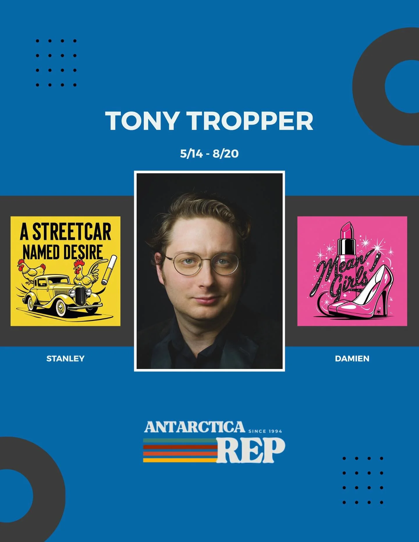 Introducing Antarctica Rep&rsquo;s 2025 Summer Company! Joining us once again is local hero Tony Tropper (Stanley Kowalski and Damien Hubbard). Tony is no stranger to Cape Krasinskiy, often seen on whaling boats on the Antarctic Circle. 🎭

Also join