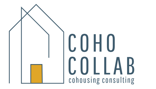 Logo for COHO Collab, a housing consulting company, featuring a stylized house outline with a yellow door and the company name and tagline.