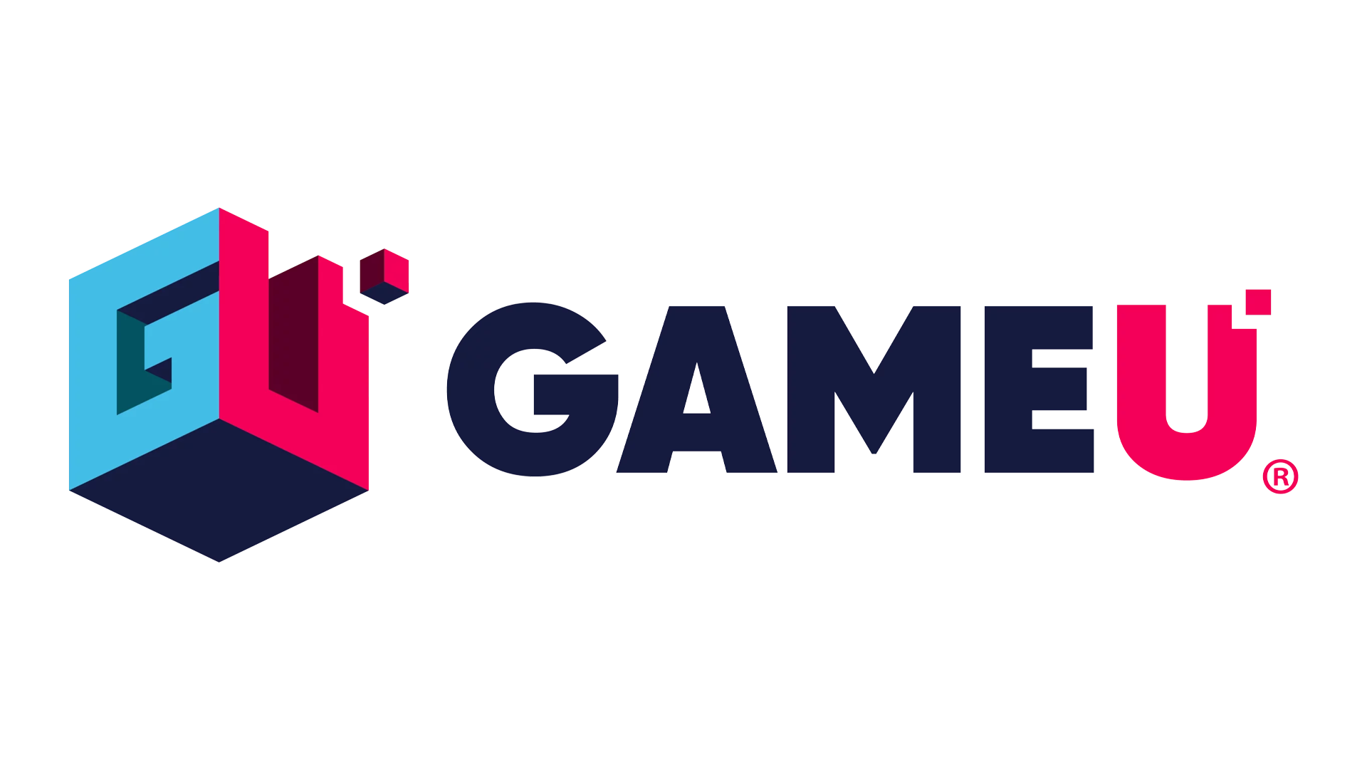 Text logo with the words 'GAMES U' in bold capital letters, with a stylized cube on the left side.