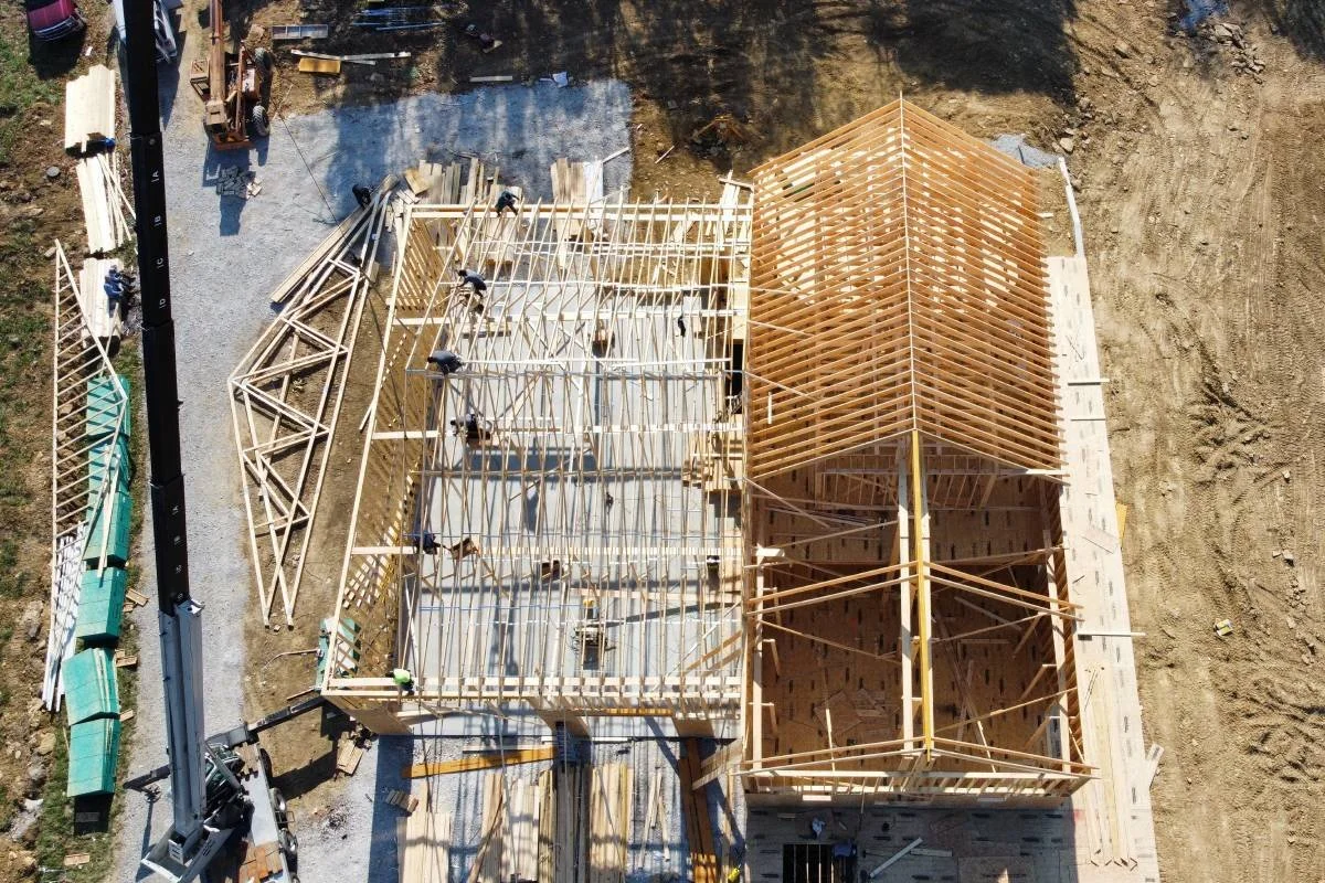 Aerial View of a Residential Property Undergoing Construction