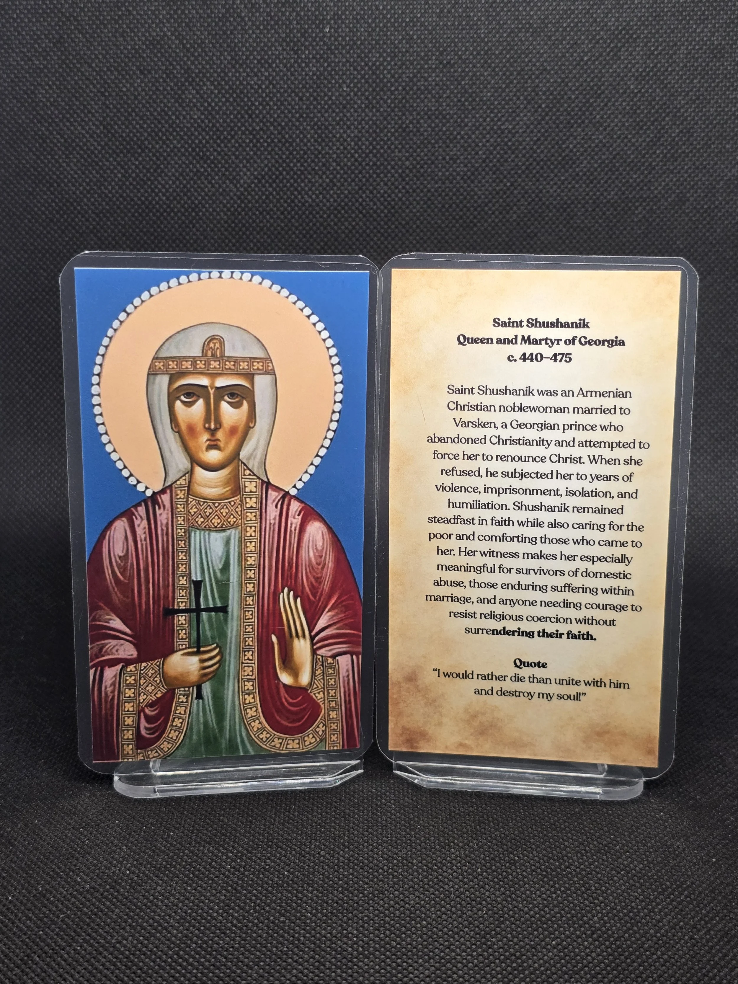 Saint Shushanik Prayer Card – Patron for Domestic Abuse Survivors, Faithful Endurance in Marriage & Courage to Refuse Forced Conversion