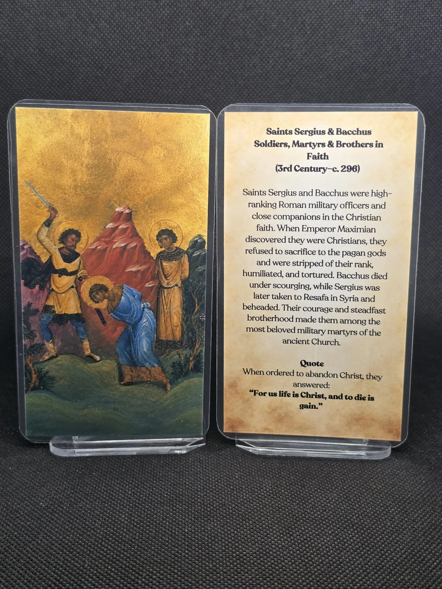 Saints Sergius and Bacchus Prayer Card | For Soldiers, Christian Brotherhood & Courage