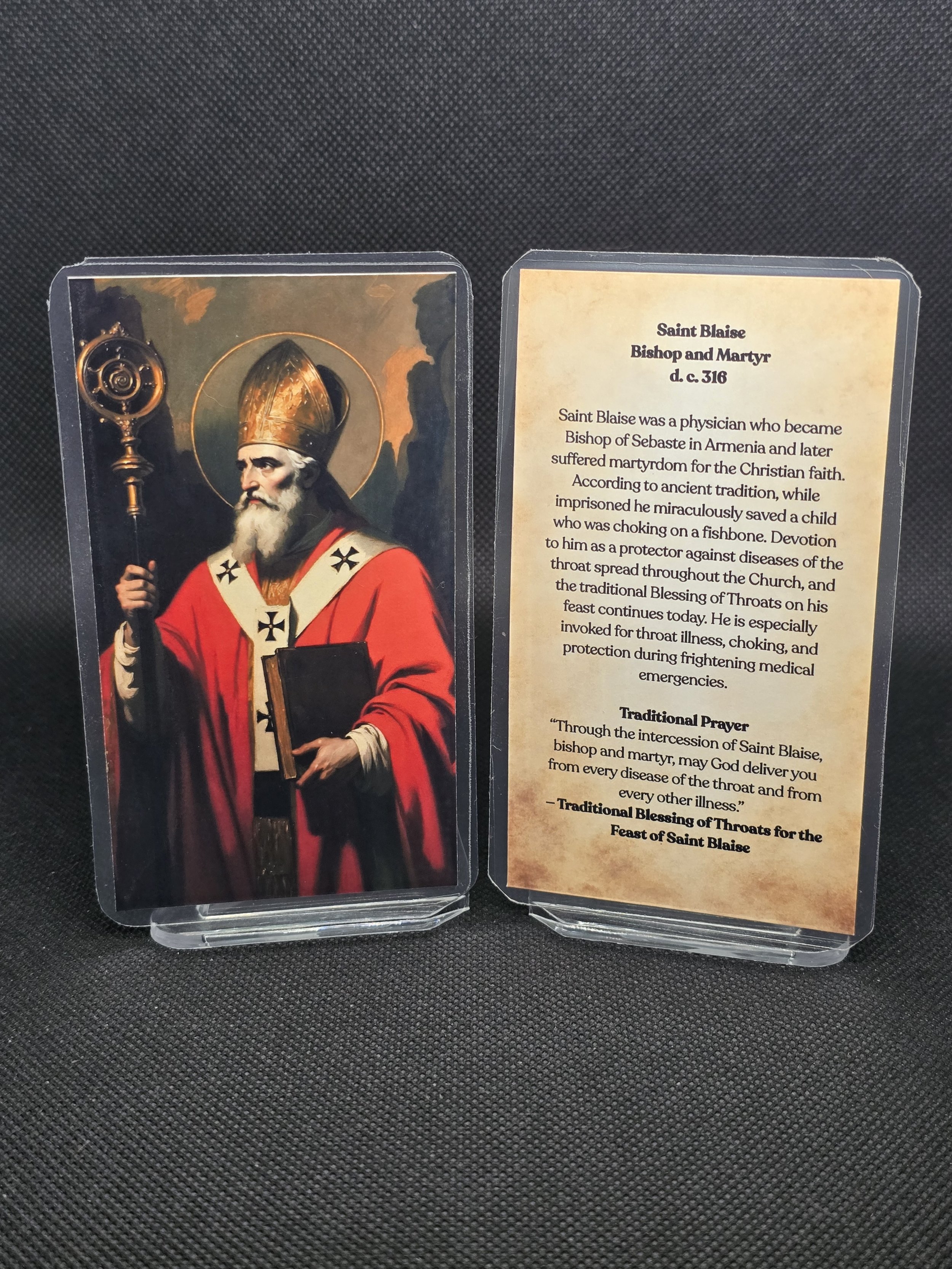 Saint Blaise Prayer Card – Patron for Throat Illness, Sudden Choking & Protection in Medical Emergencies