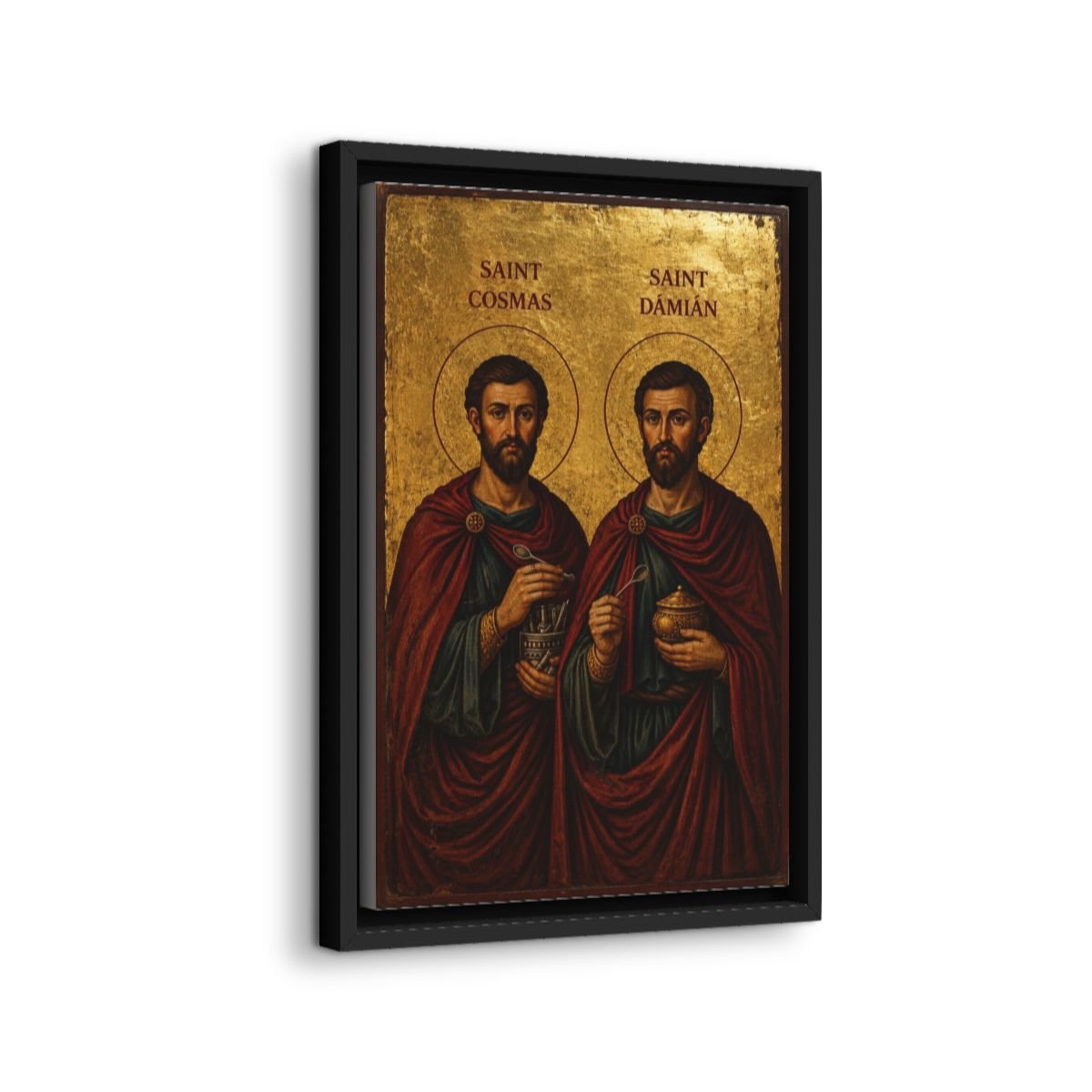 Saints Cosmas and Damian icon on gallery-wrapped canvas, product photo 2