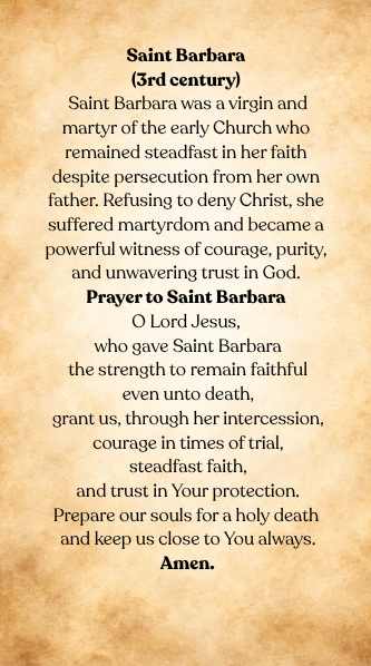 Saint Barbra prayer card back