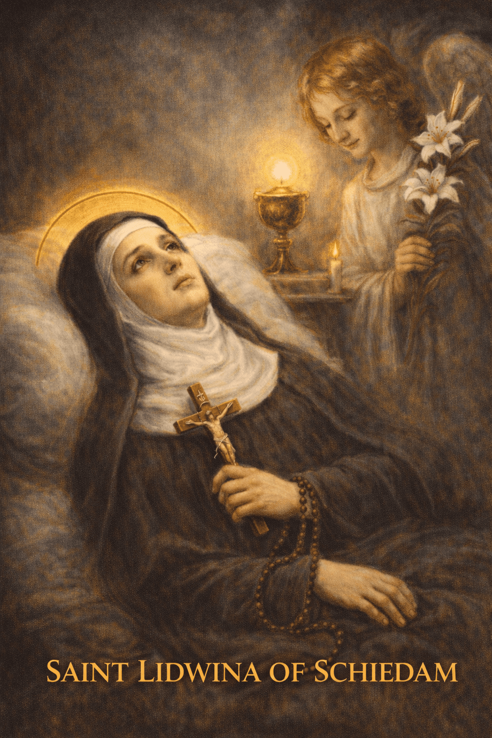 Saint Lidwina of Schiedam Prayer Card — patron of chronic pain, disability and invisible illness