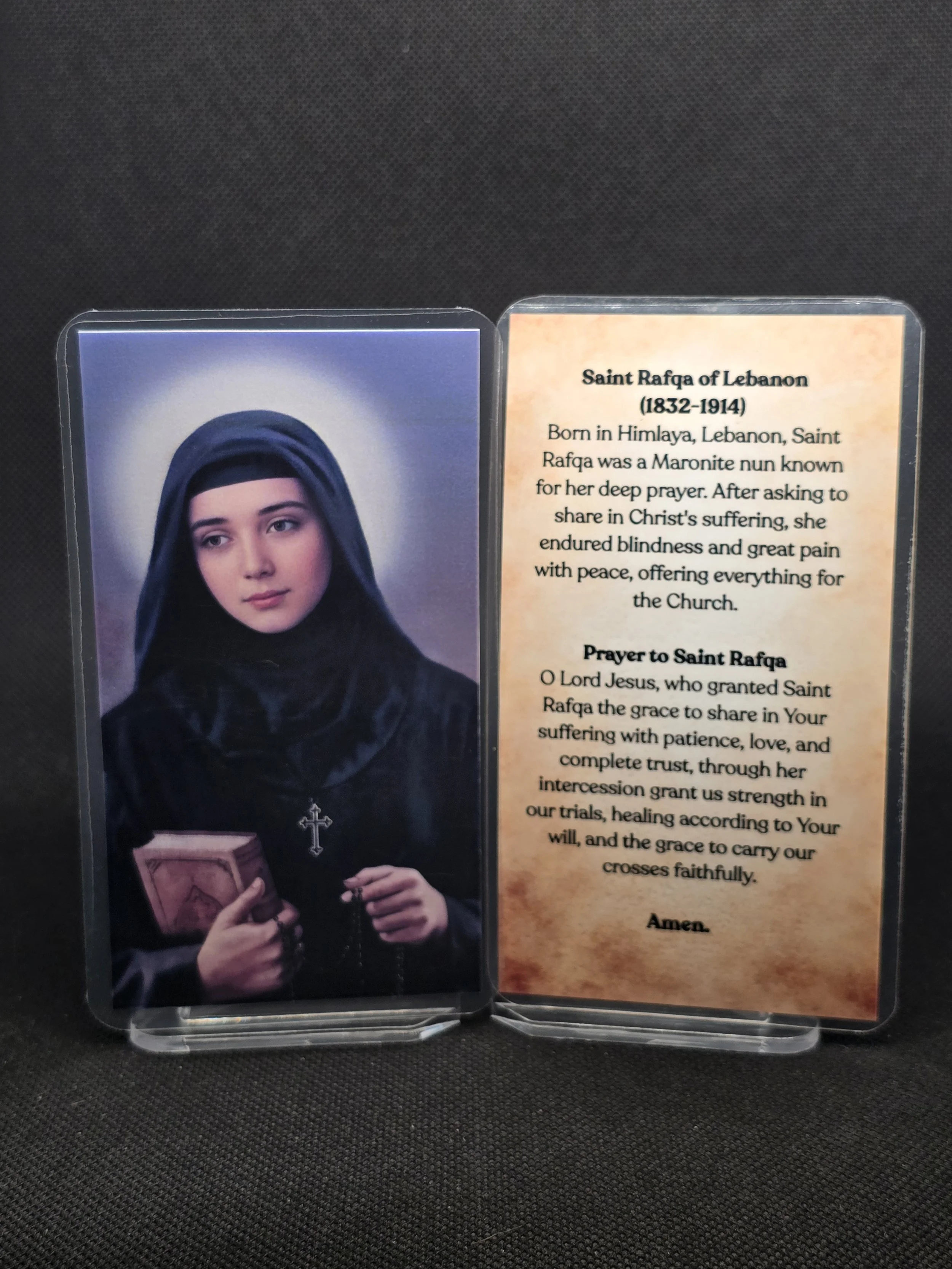 Saint Rafqa of Lebanon Prayer Card – Patron for Chronic Pain, Physical Disability & Perseverance Through Long Suffering