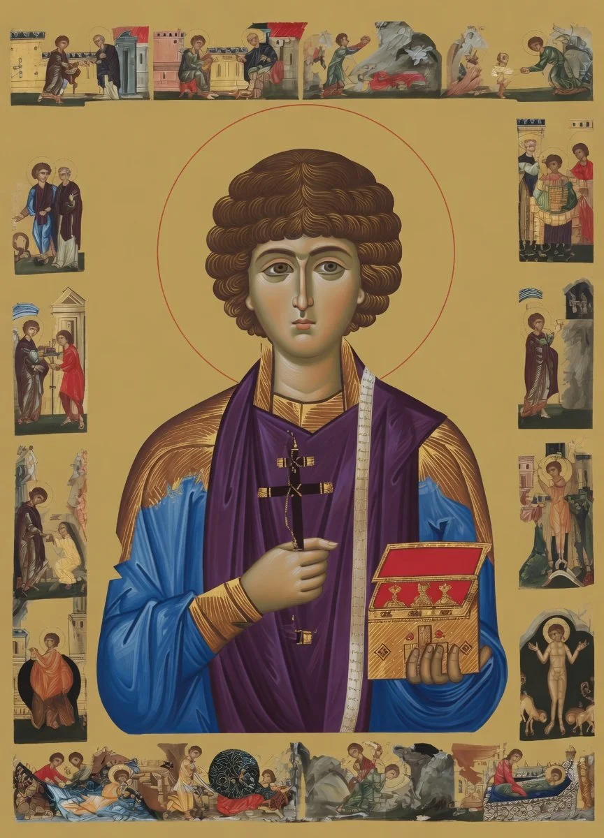 Saint Panteleimon Prayer Card — Eastern Orthodox Unmercenary Healer and Great Martyr