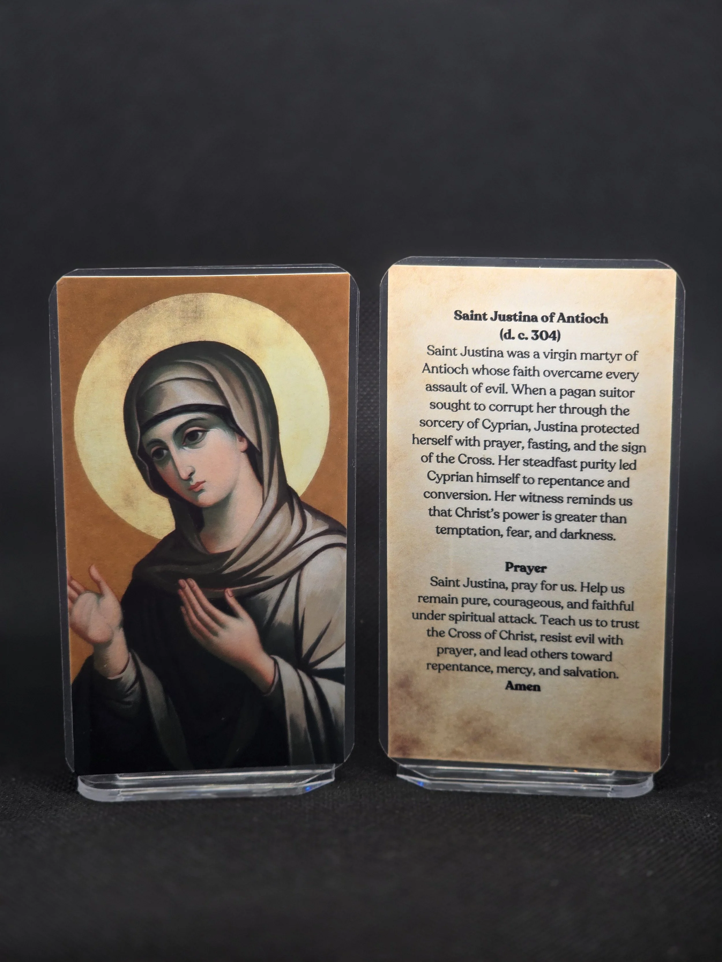 Saint Justina of Antioch Prayer Card – Patron for Spiritual Attacks, Occult Oppression & Breaking Dark Influences