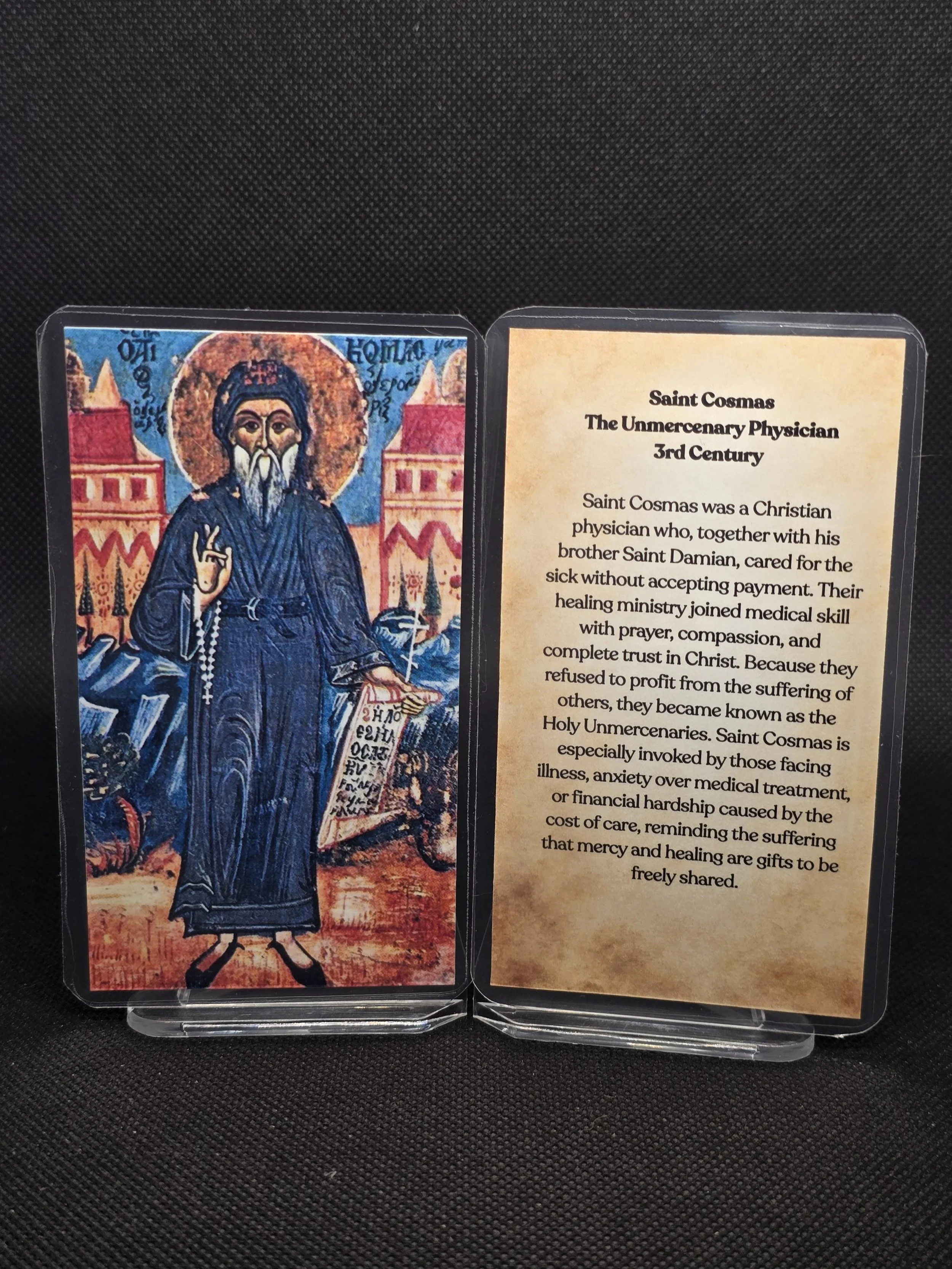 Saint Cosmas Prayer Card – Patron for Physical Healing, Medical Anxiety & Financial Hardship During Illness