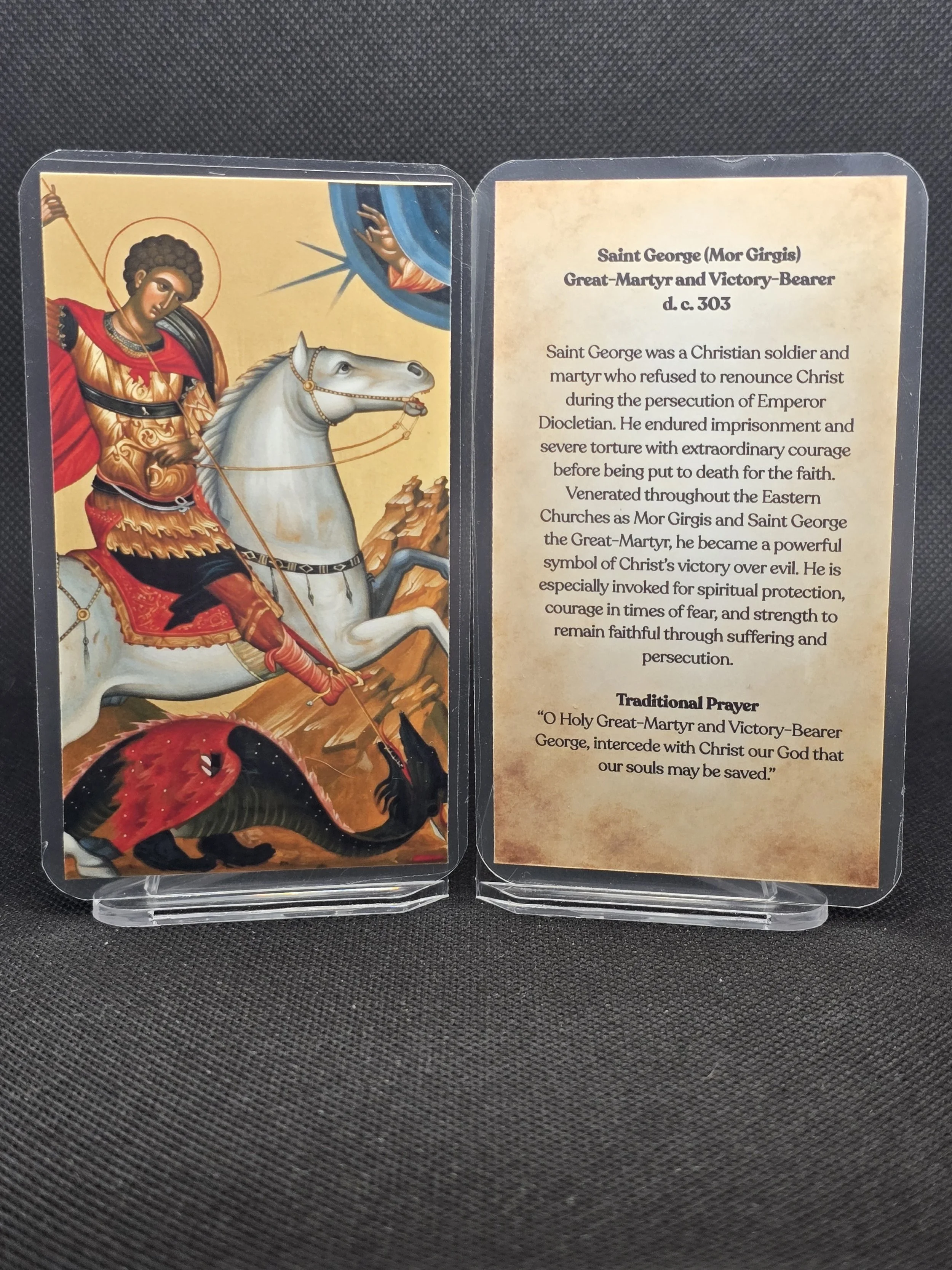 Saint George (Mor Girgis) Prayer Card – Patron for Spiritual Protection, Courage in Fear & Strength Through Suffering