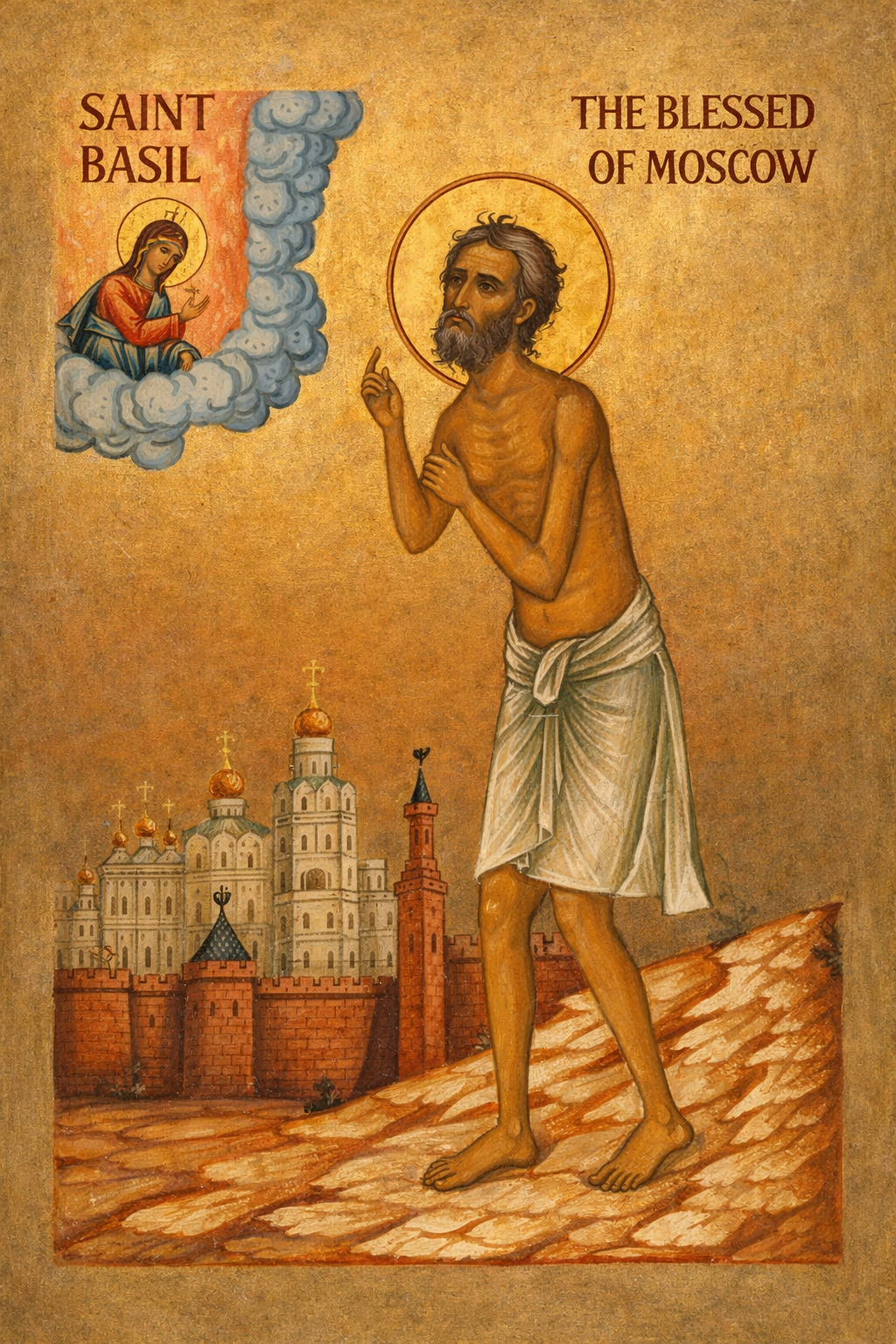 Basil the Blessed of Moscow Prayer Card – Patron for Mental Distress, Social Rejection & Courage to Speak Truth Without Fear