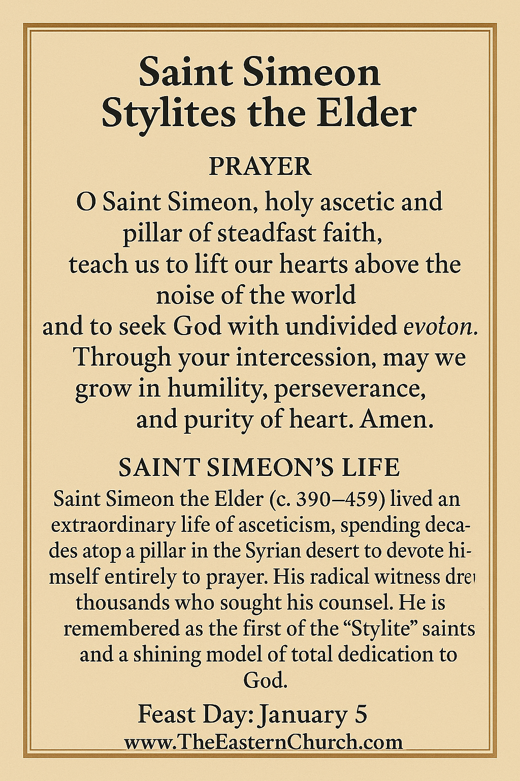 Saint Simeon Stylites the Elder Prayer Card Back.png
