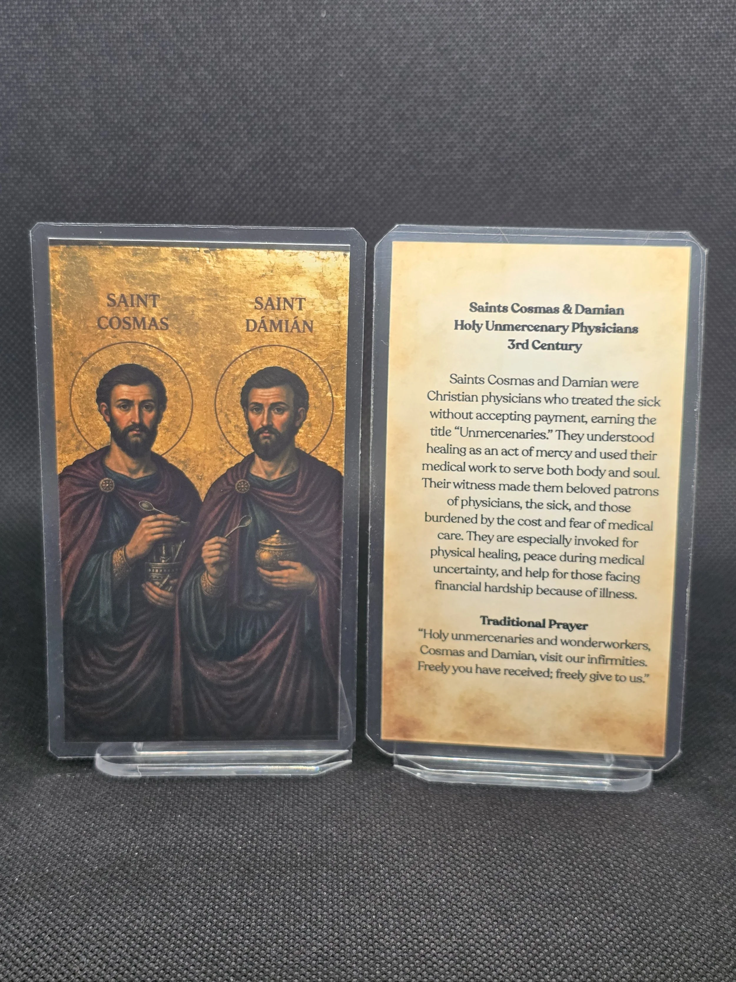 Saints Cosmas & Damian Prayer Card – Patrons for Physical Healing, Medical Anxiety & Financial Hardship