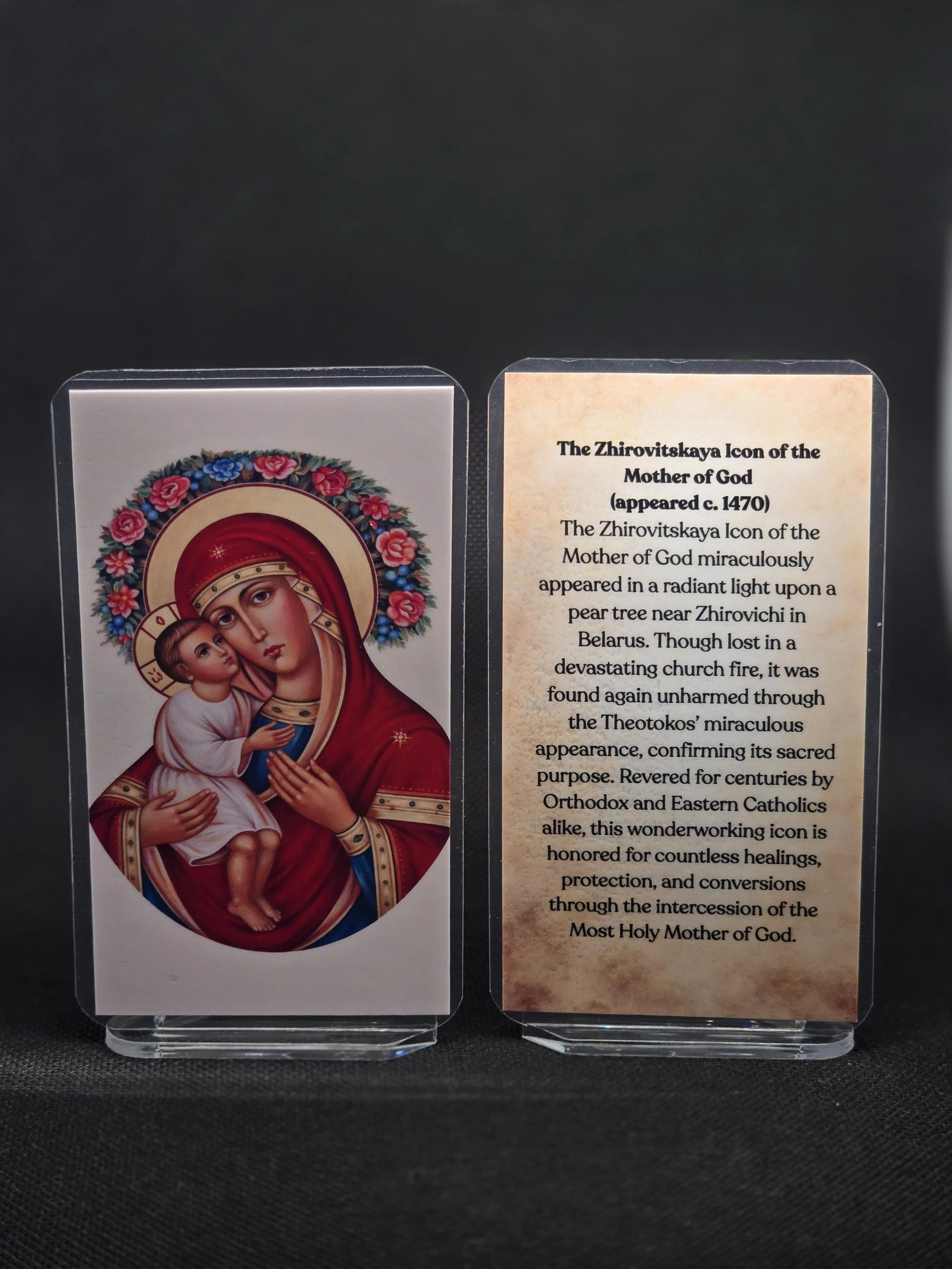The Zhirovitskaya Icon of the Mother of God Prayer Card – Patron for Serious Illness, Family Protection & Comfort in Deep Grief