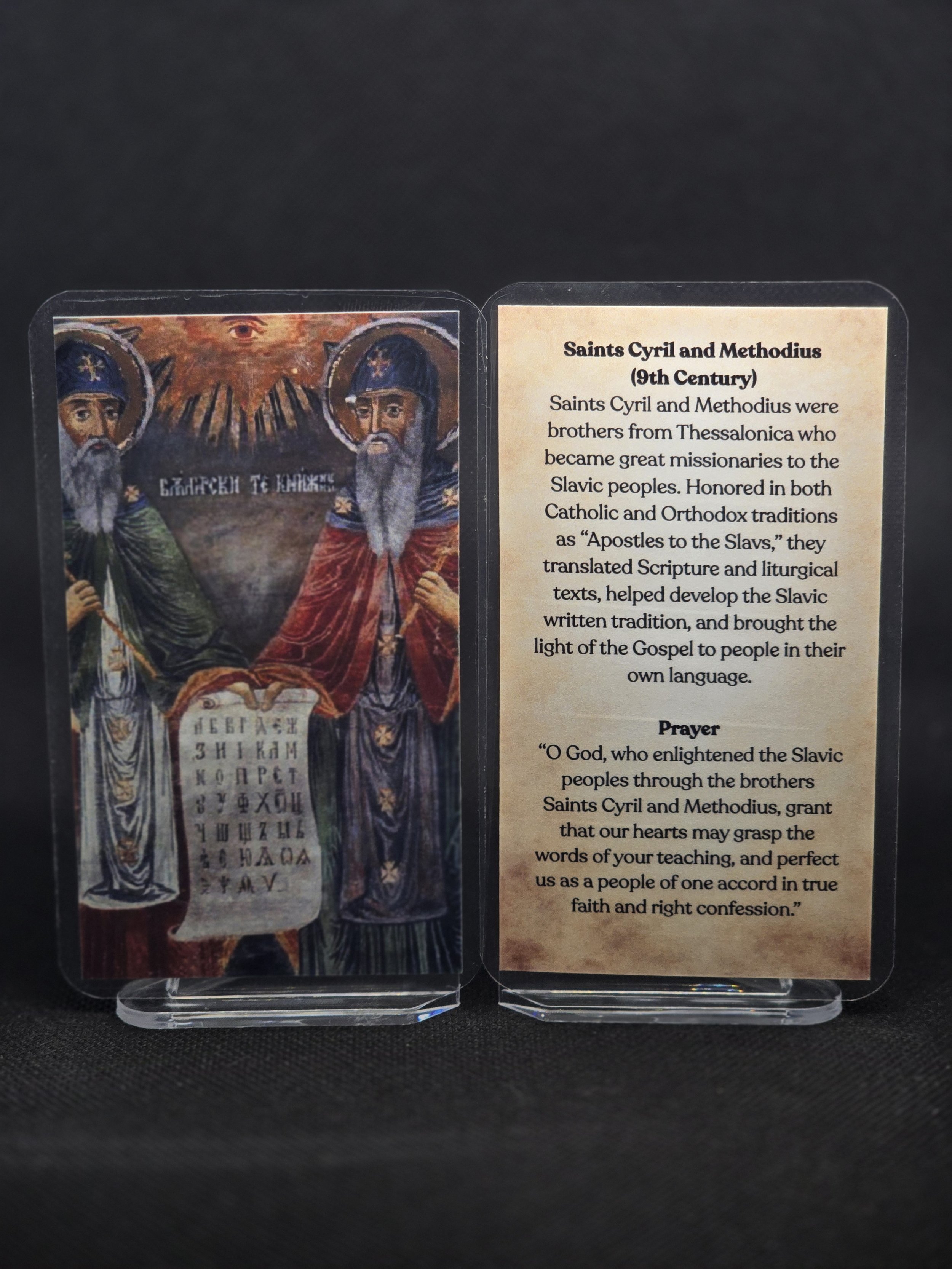 Saints Cyril and Methodius Prayer Card – Patrons for Preserving Faith in Hostile Cultures, Teaching Children the Faith & Courage in Christian Mission