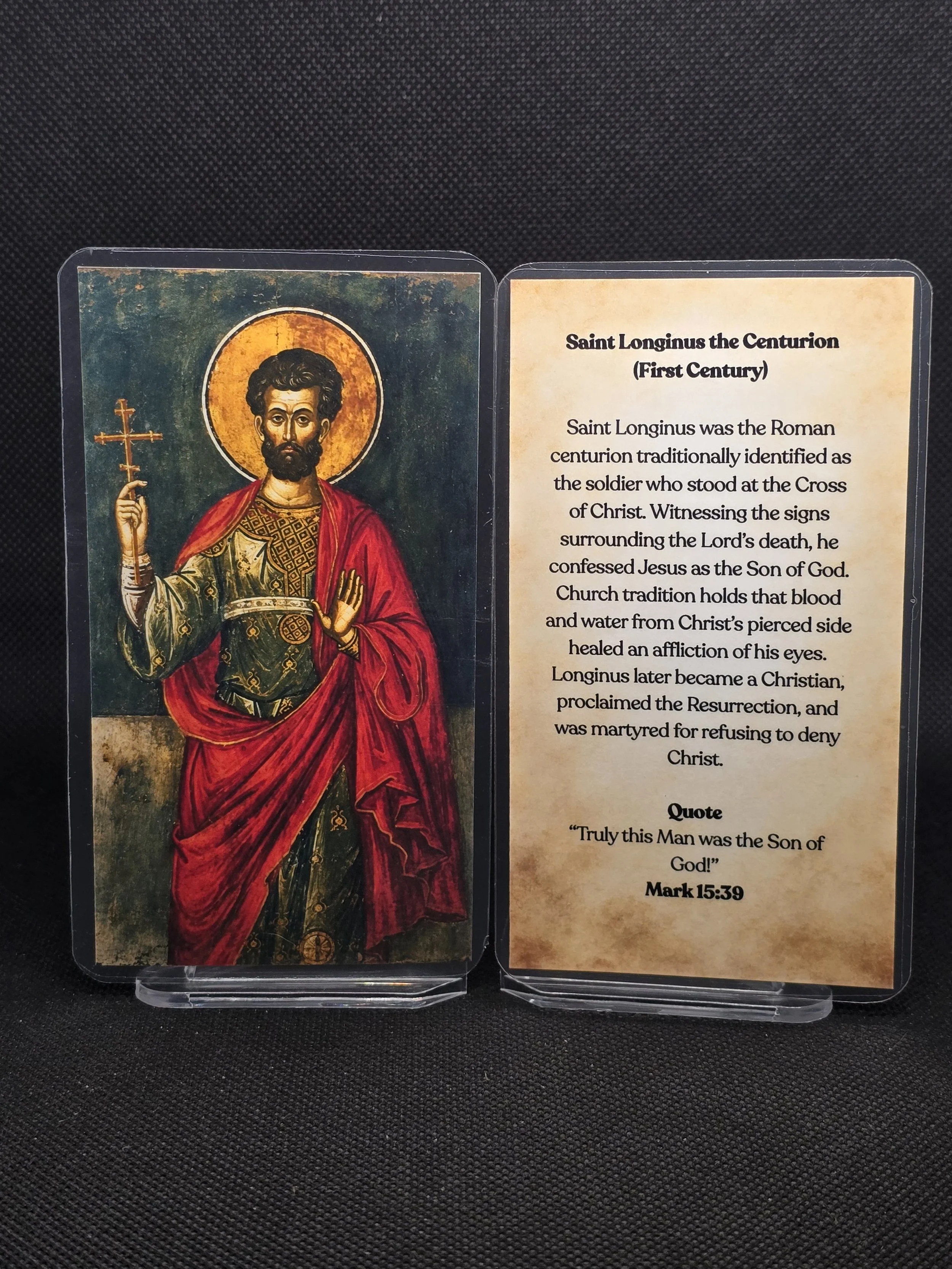 Saint Longinus the Centurion Prayer Card | For Soldiers, Conversion, Courage & Eyesight
