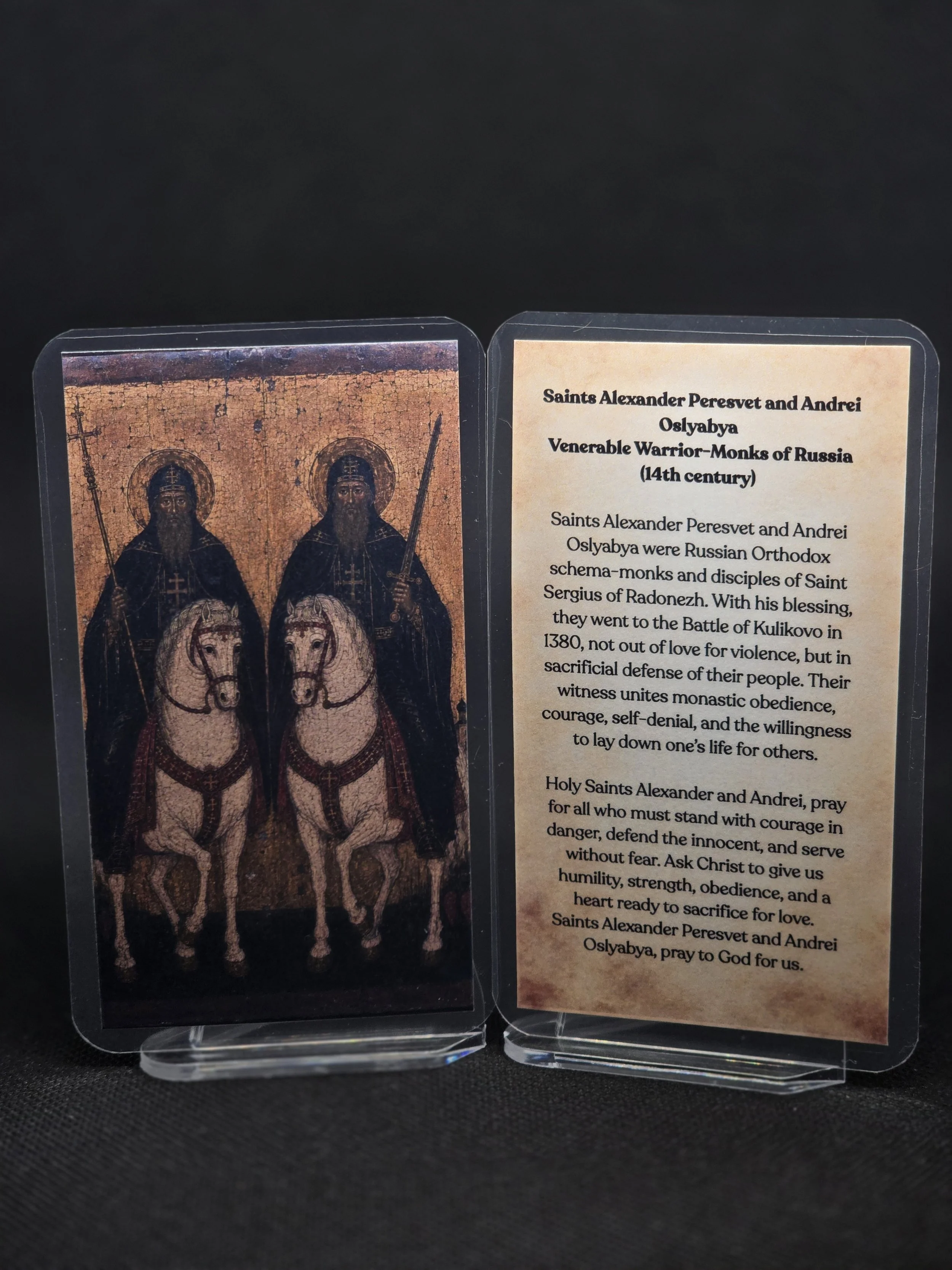 Saints Alexander Peresvet and Andrei Oslyabya - Prayer Card
