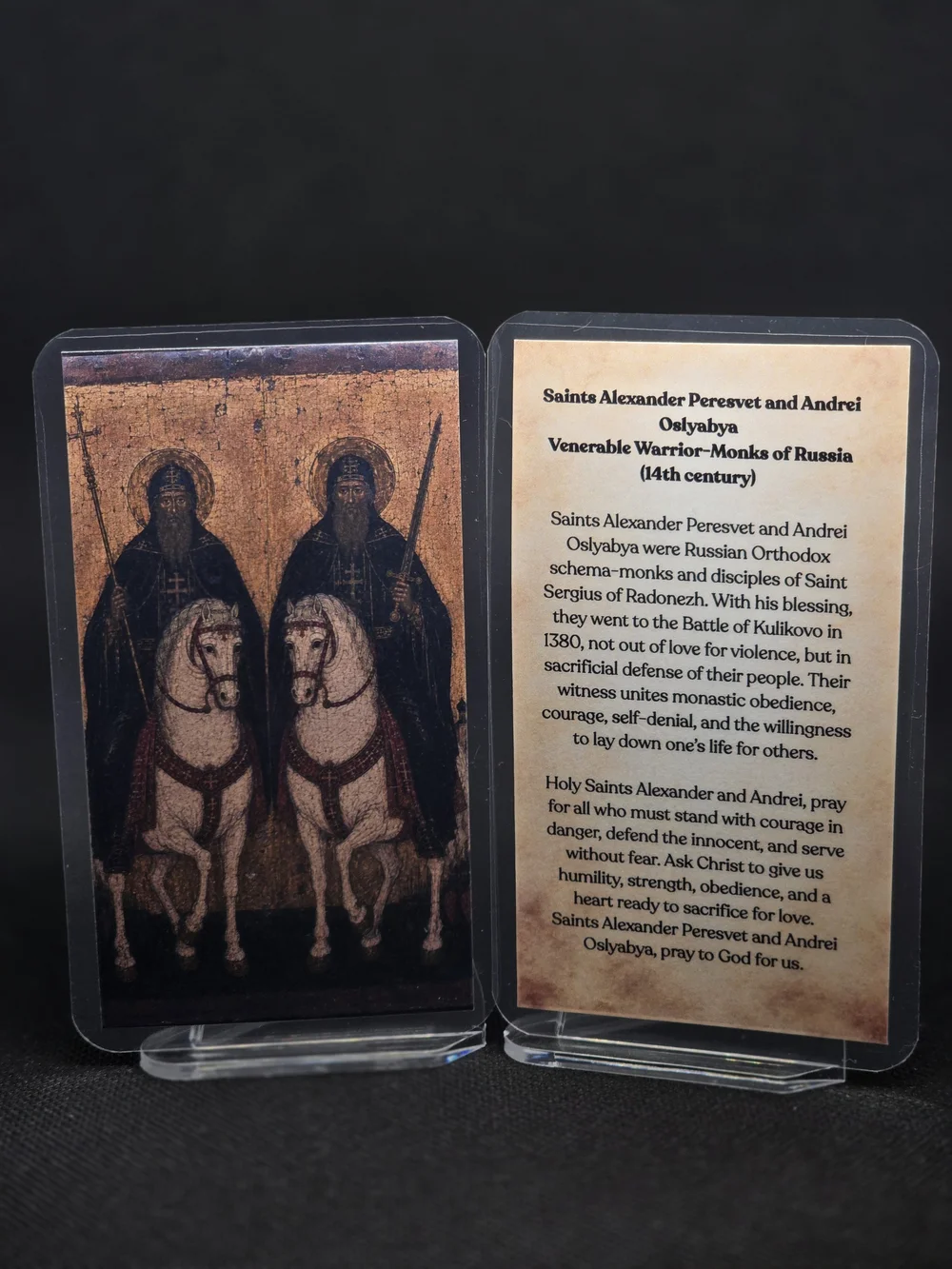 Saints Alexander Peresvet and Andrei Oslyabya Prayer Card