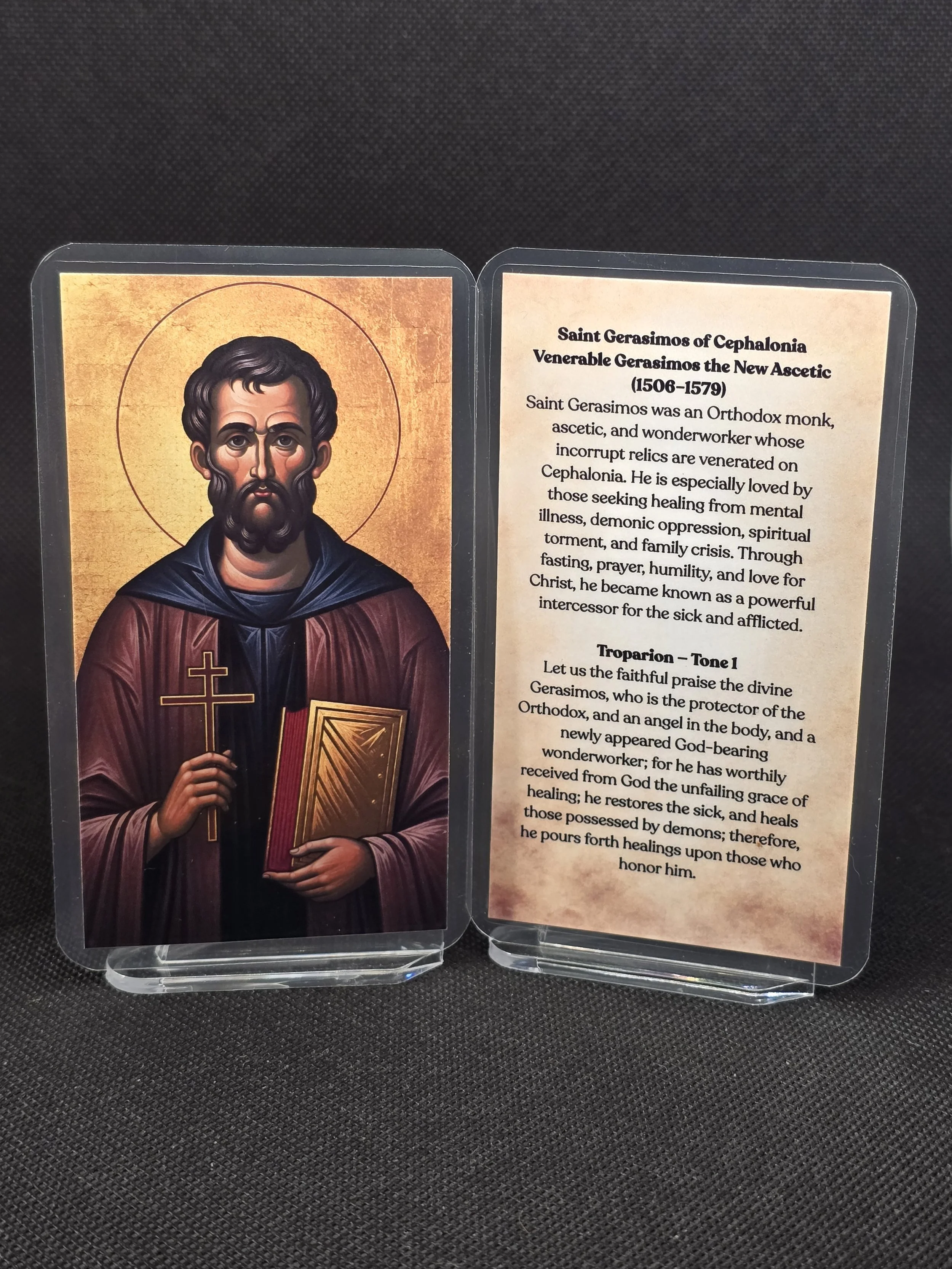 Saint Gerasimos of Cephalonia Prayer Card – Patron for Mental Illness, Demonic Oppression & Families in Crisis