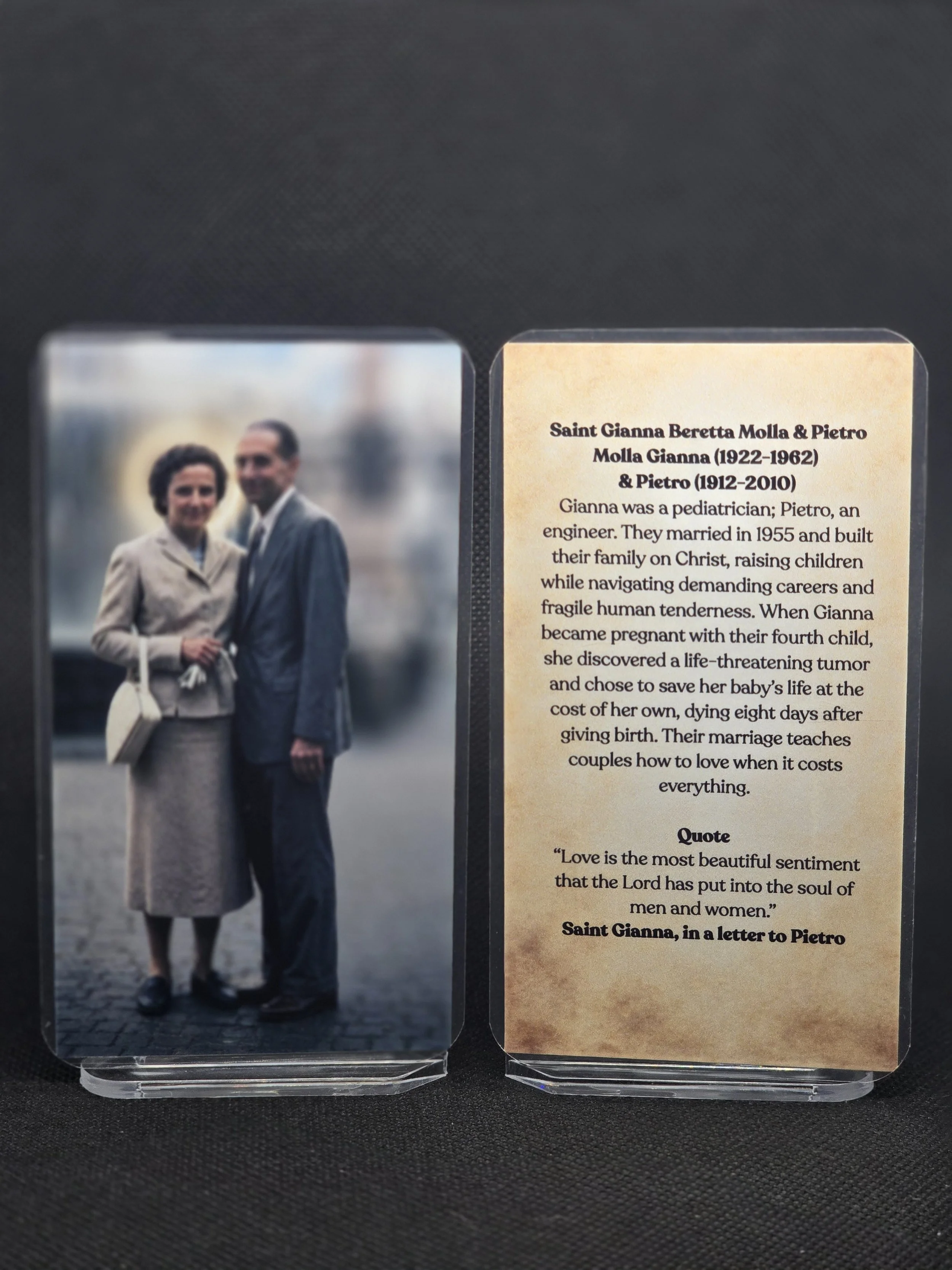 Saint Gianna Beretta Molla and Pietro Molla Prayer Card – Patrons for High-Risk Pregnancy, Marriage Crisis & Trusting God With Family