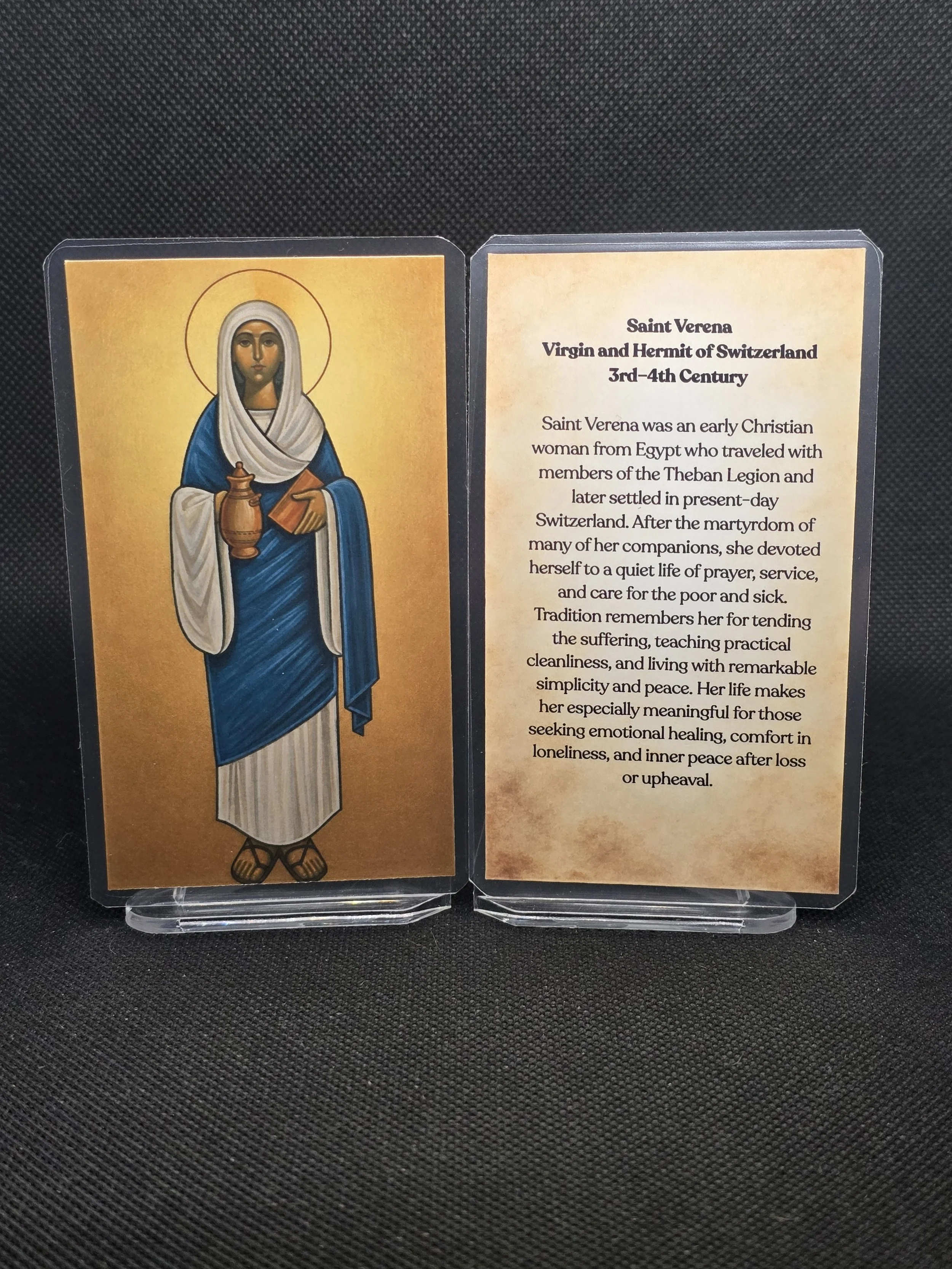 Saint Verena Prayer Card – Patron for Inner Peace, Emotional Healing & Comfort in Loneliness