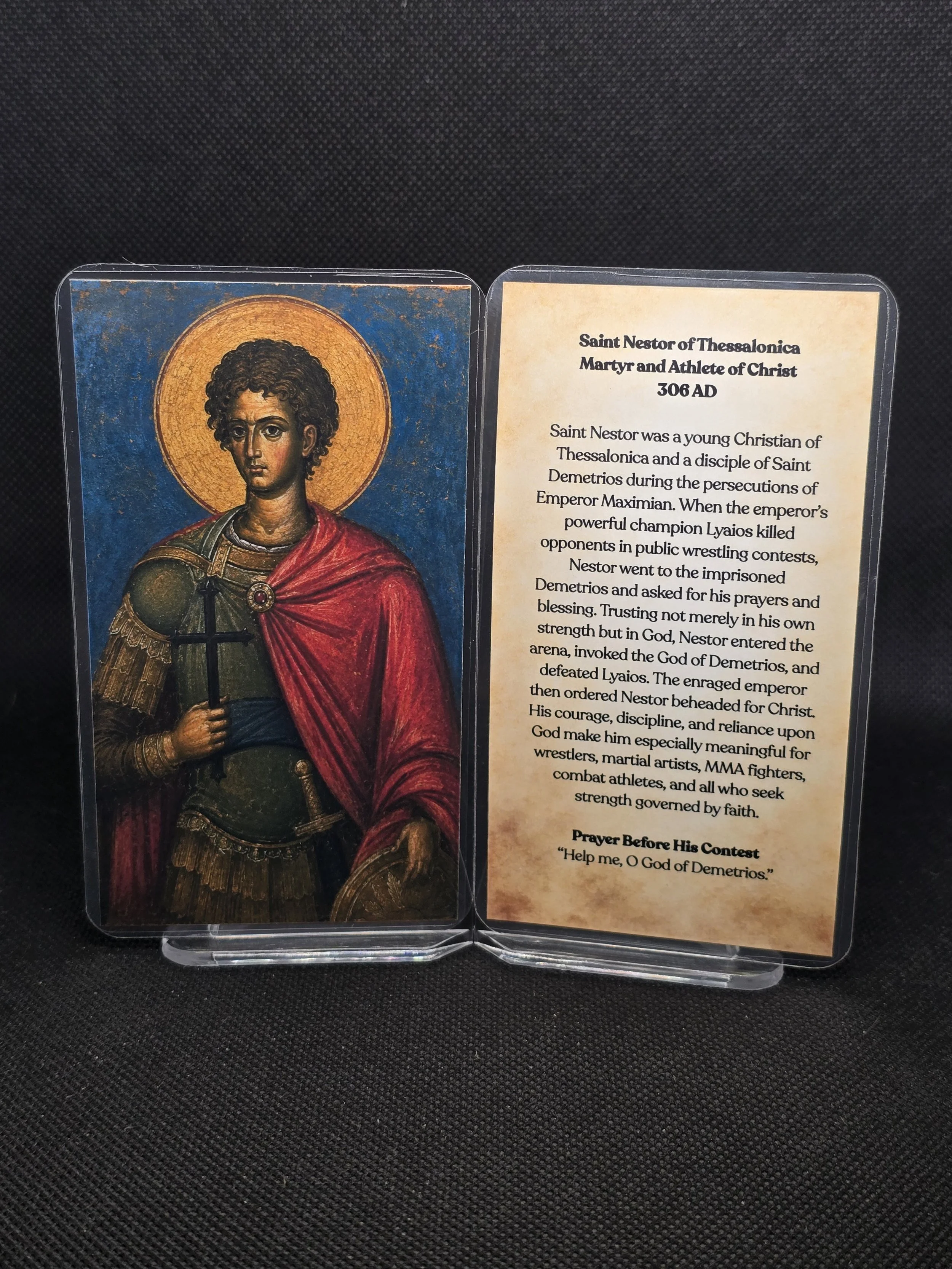 Saint Nestor of Thessalonica Prayer Card | Unofficial Patron of MMA Fighters, Wrestlers & Combat Athletes