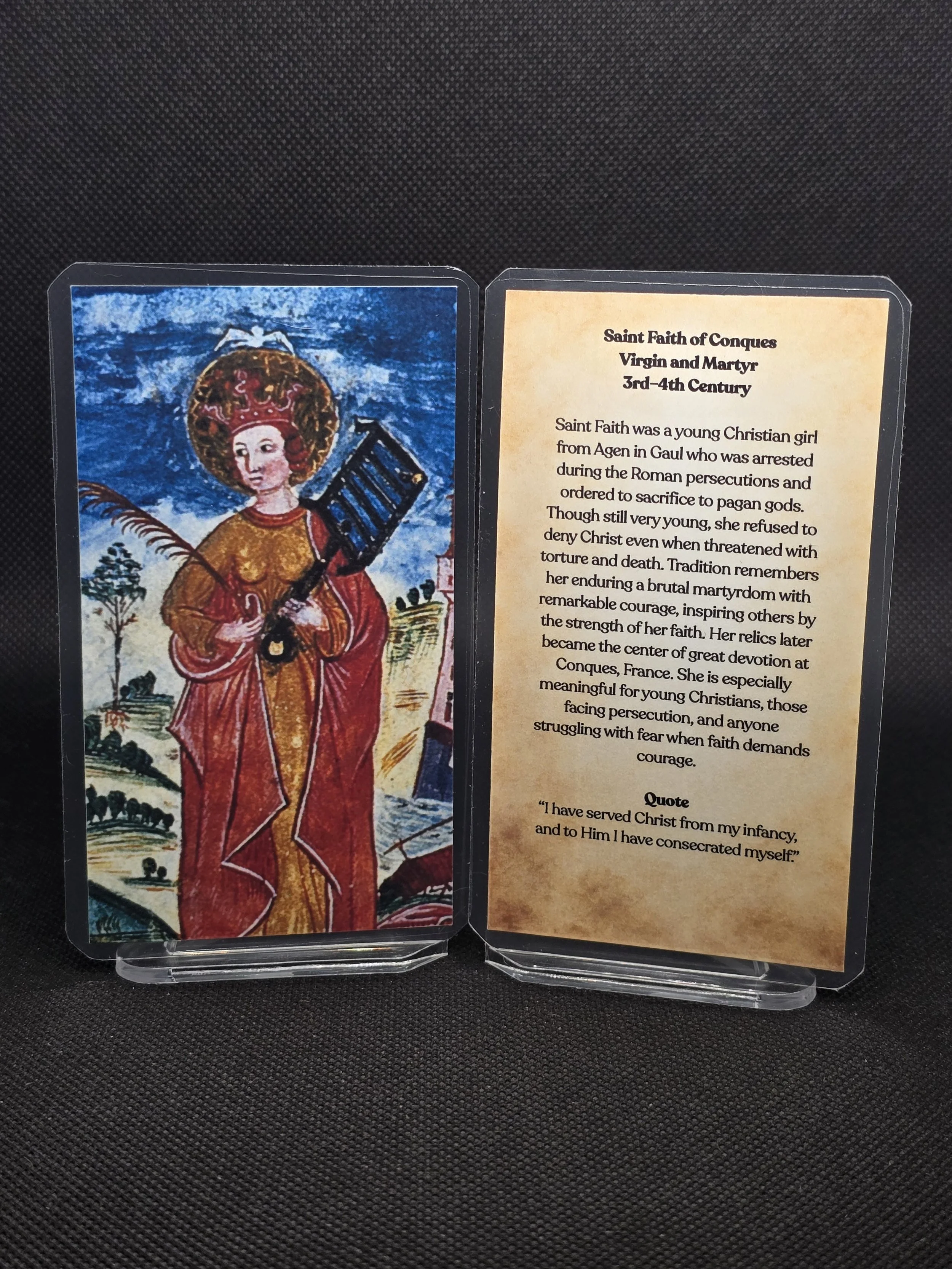 Saint Faith of Conques Prayer Card – Patron for Courage Under Persecution, Healing of Fear & Strength in Youthful Faith