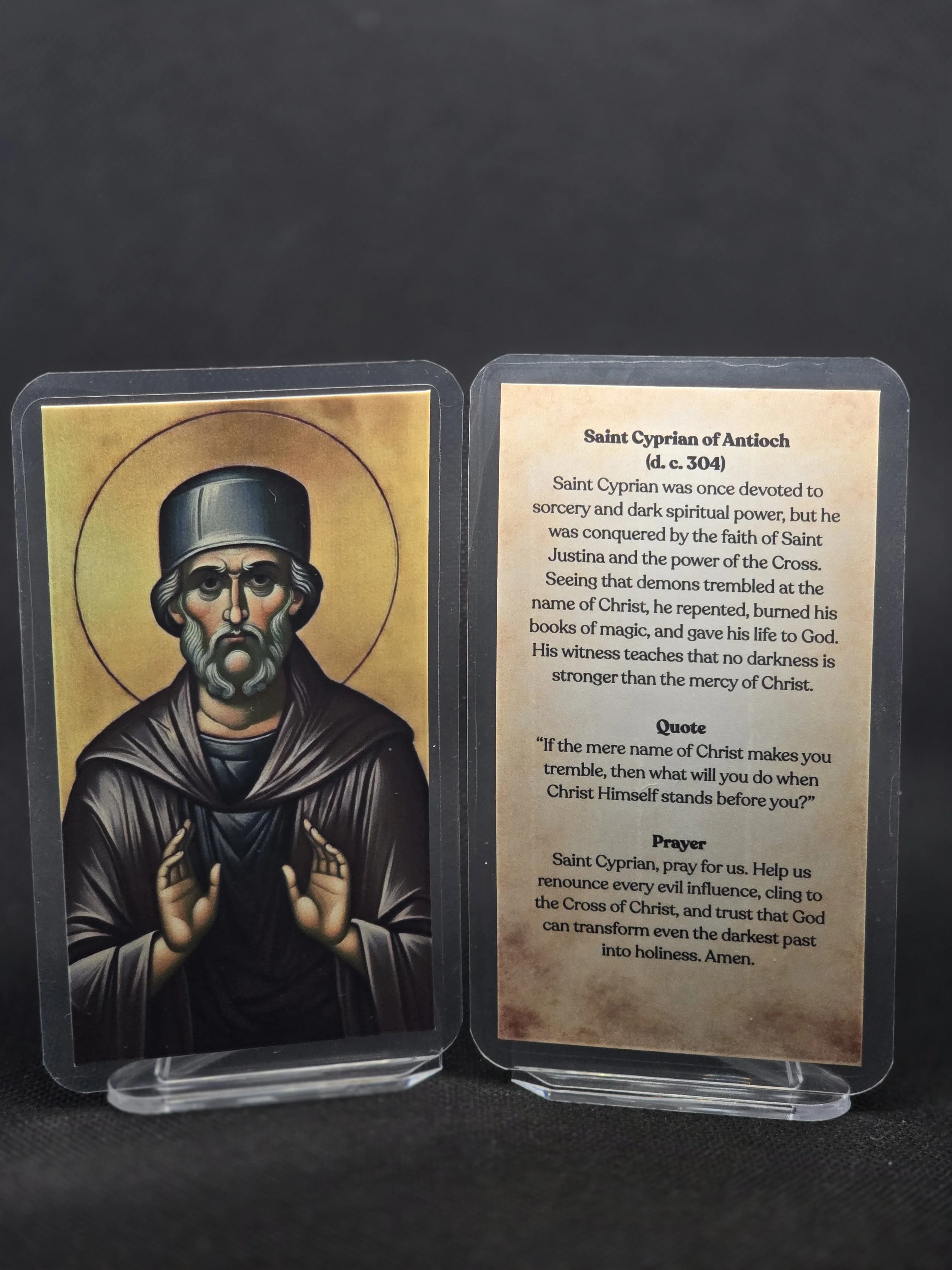 Saint Cyprian of Antioch Prayer Card – Patron for Spiritual Deliverance, Breaking Occult Bonds & Returning to God After Darkness