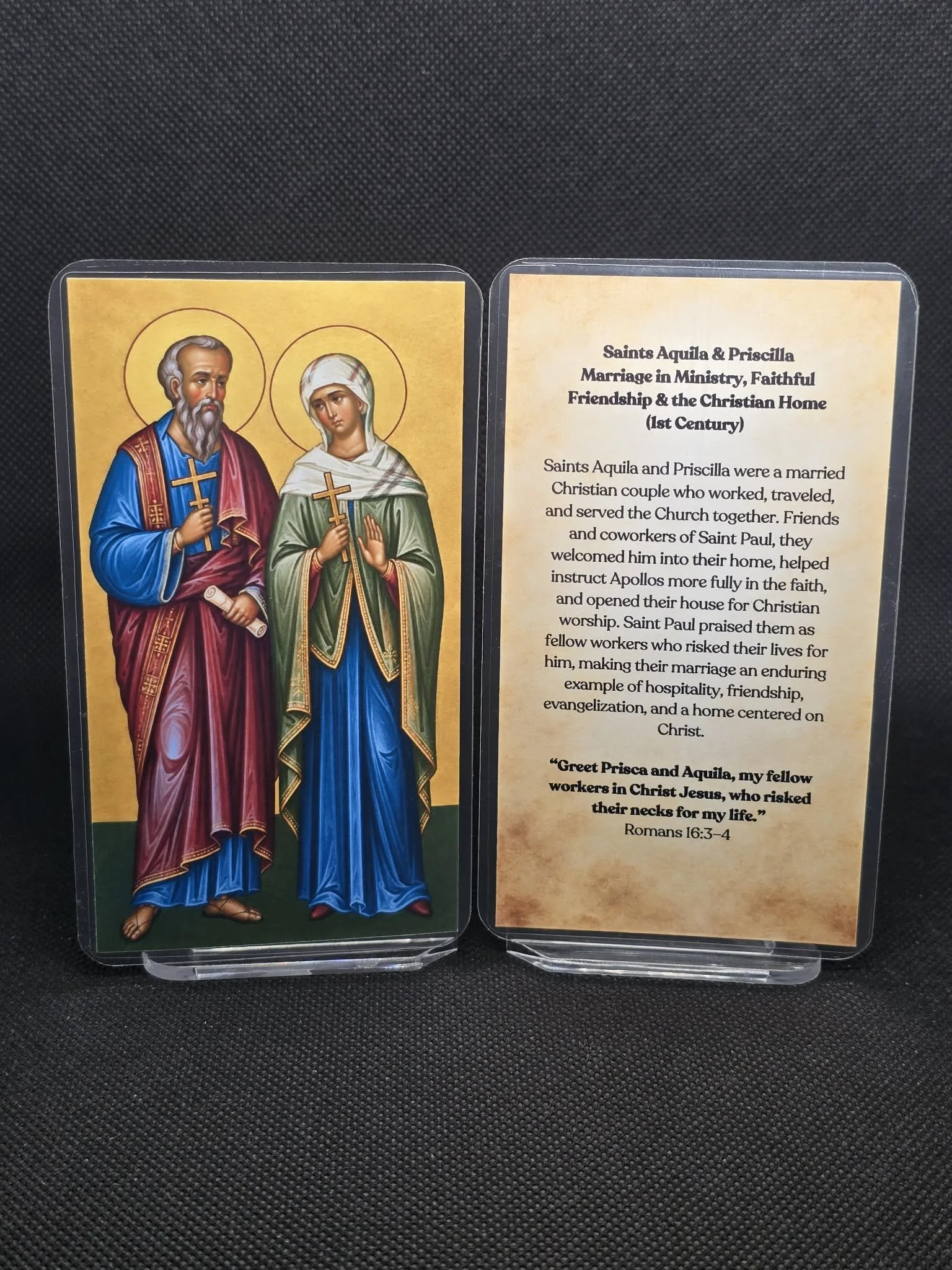 Aquila & Priscilla Prayer Card – Patrons for Marriage in Ministry, Faithful Friendship & Building a Christ-Centered Home