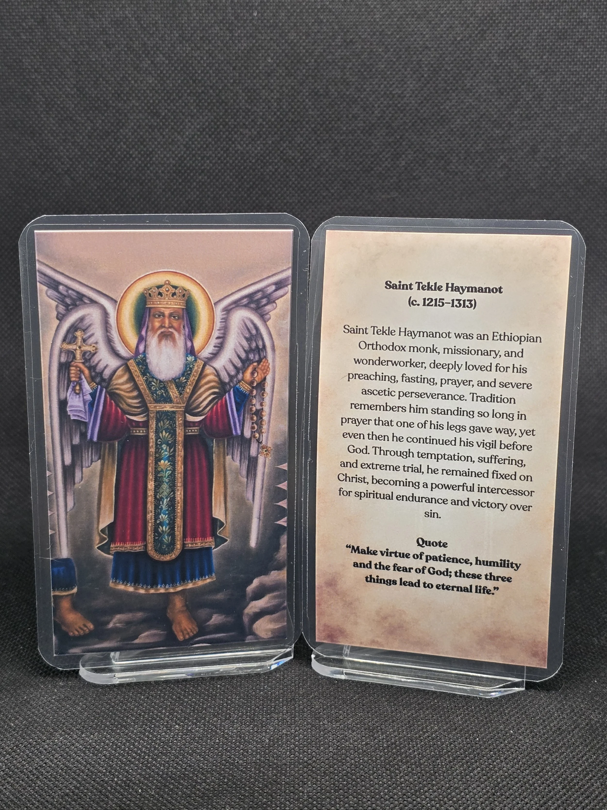 Saint Tekle Haymanot (Saint Takla Haymanot) Prayer Card – Patron for Spiritual Perseverance, Victory Over Temptation & Strength in Severe Trials