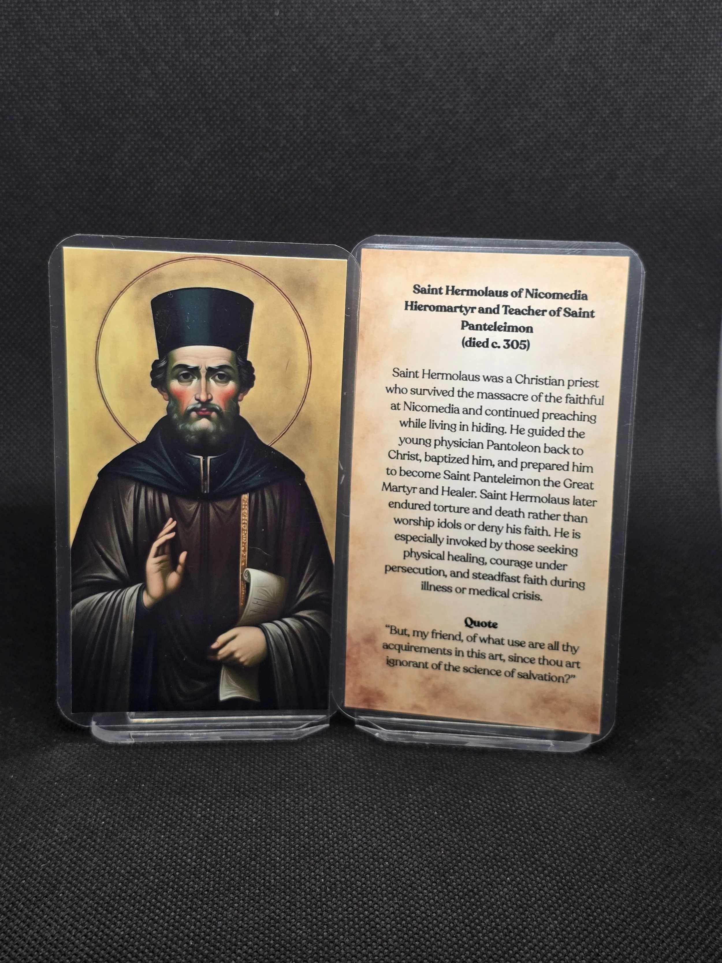 Saint Hermolaus of Nicomedia Prayer Card – Patron for Physical Healing, Courage Under Persecution & Faith in Medical Crisis