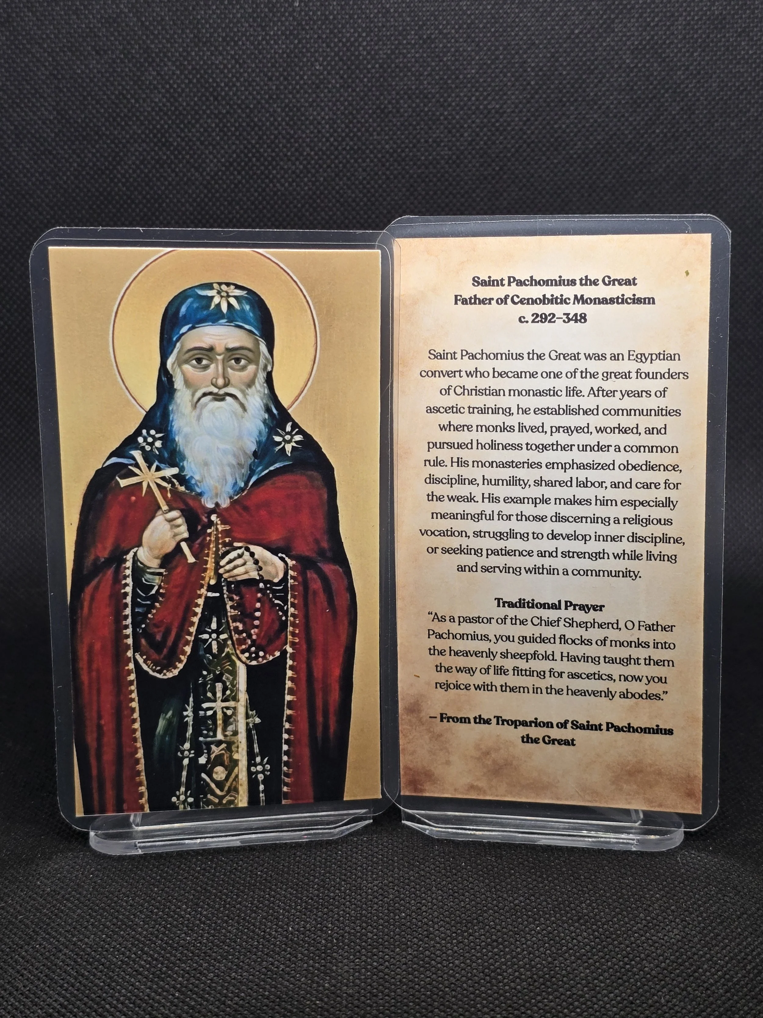 Saint Pachomius the Great Prayer Card – Patron for Vocations, Inner Discipline & Strength in Community Life