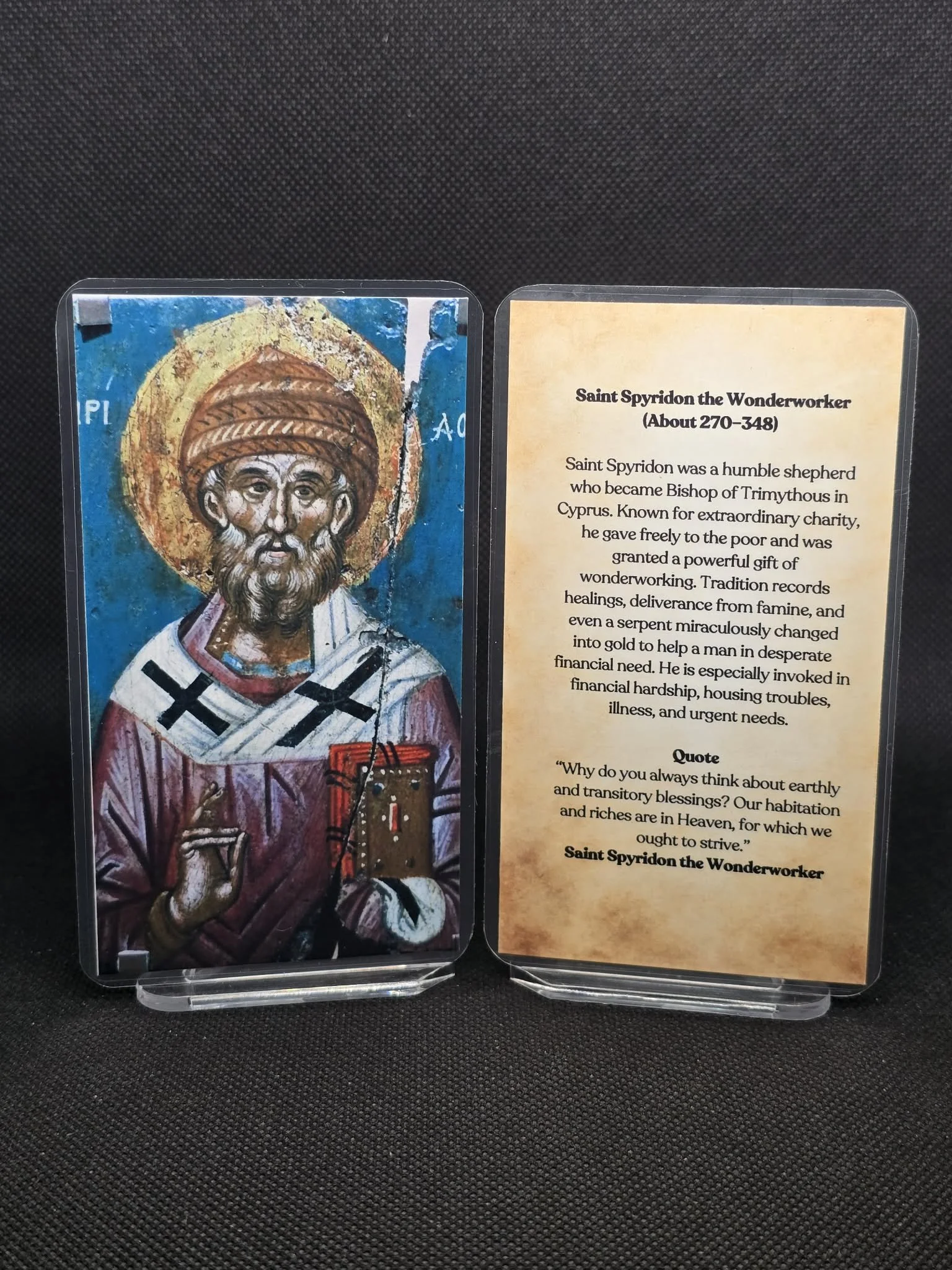 Saint Spyridon the Wonderworker Prayer Card – Intercessor for Financial Hardship, Debt, Housing & Urgent Needs