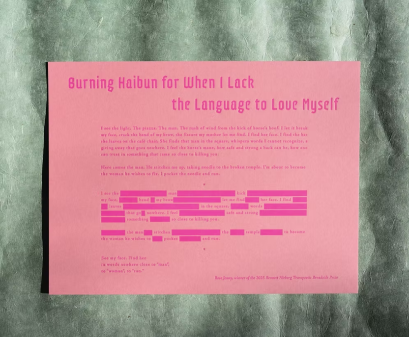 2025 Bennett Nieberg Transpoetic Broadside Prize