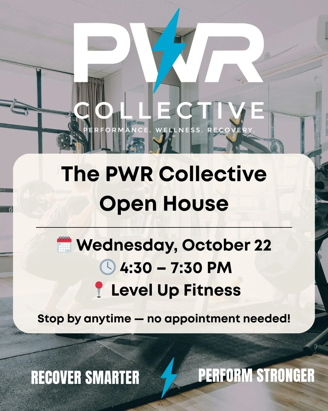 ⚡️ Experience the Neubie.

Join us for The PWR Collective Open House at Level Up Fitness!

Stop by anytime between 4:30&ndash;7:30 PM on Wednesday, October 22 to try a free Neubie demo and see how it helps you recover faster, move better, and perform