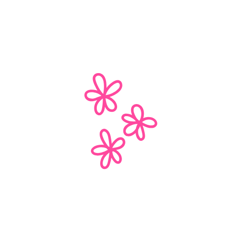 Black background with pink outline of four flowers.