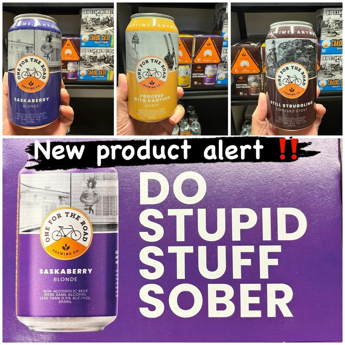 New Product Alert ‼️ ONE FOR THE ROAD non-alcoholic beer 🍻 So excited to have these on our shelves ! Their tagline is awesome 👏 

#nonalcoholicbeer #sobercurious #newproductalert‼️ #greatbeer #canadianmade #goodtohavechoices #trysomethingnew