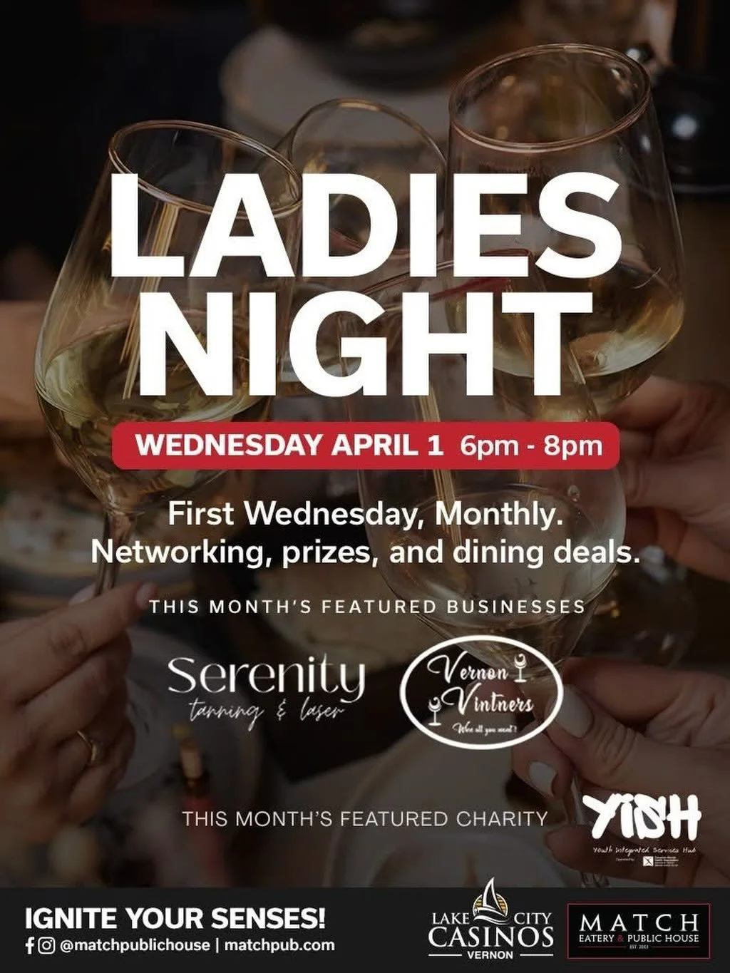 We are so excited to be apart of this new event ! 

Woo Hoo!!!! Cindy Masters is the volunteer event host for Ladies Night happening the first Wednesday of each month at Match Eatery &amp; Public House - Vernon.

This month featuring Cheryl Eedens fr