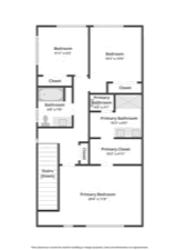 Black and white floor plan of a house, showing various rooms including a living room, kitchen, bedrooms, bathrooms, and entryways.