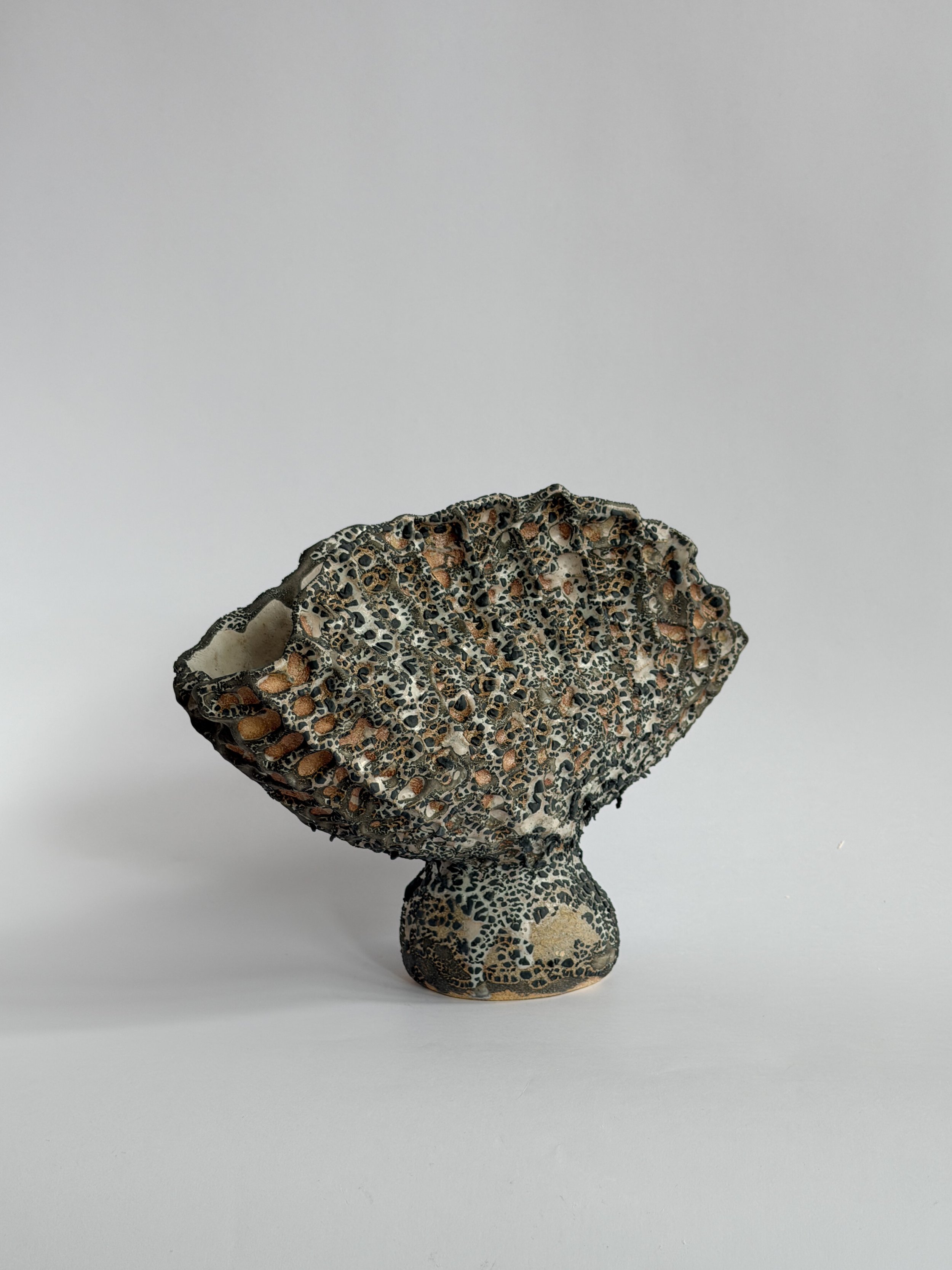Coral Vase with Black: with a honeycomb, coral-like surface finished in black, a sculptural ceramic vase by Anastasia Babenko