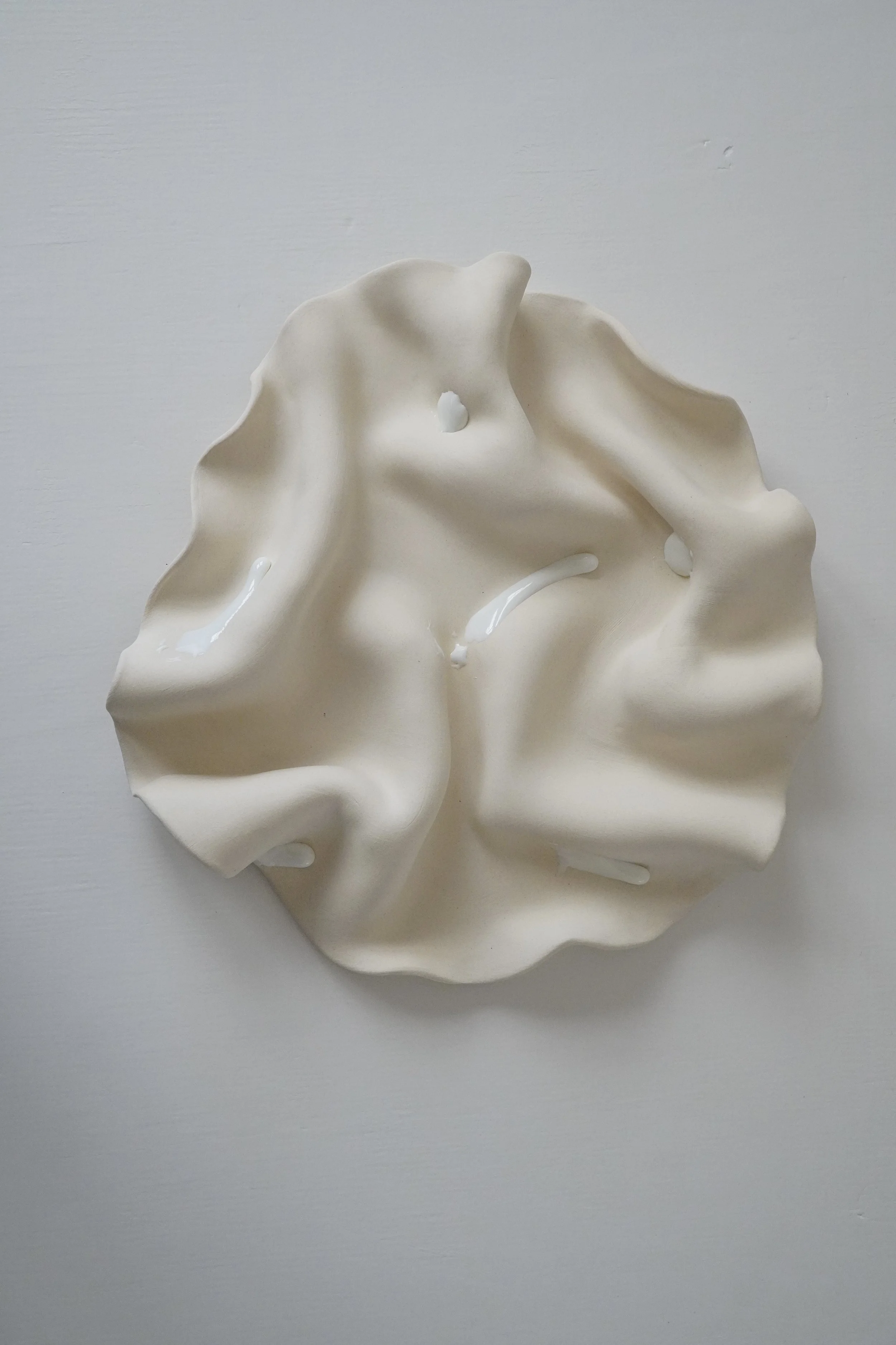 Beige with White Beads Decorative Ceramic Tray