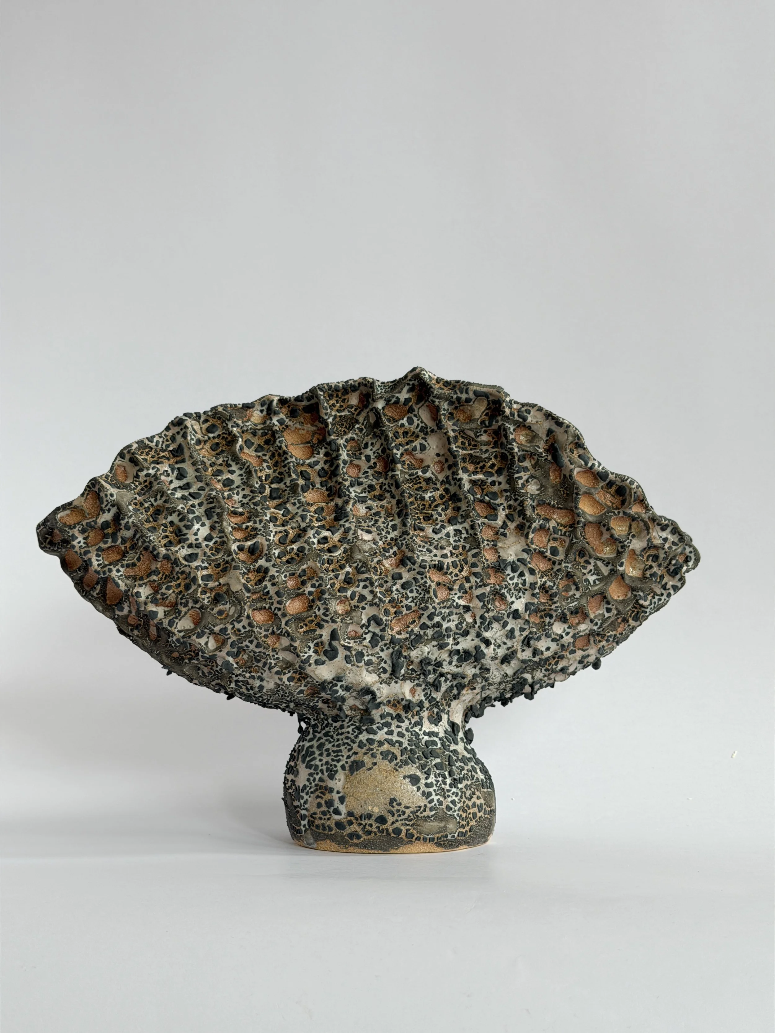Coral Vase with Black by Anastasia Babenko — with a honeycomb, coral-like surface finished in black, original ceramic art for interior designers