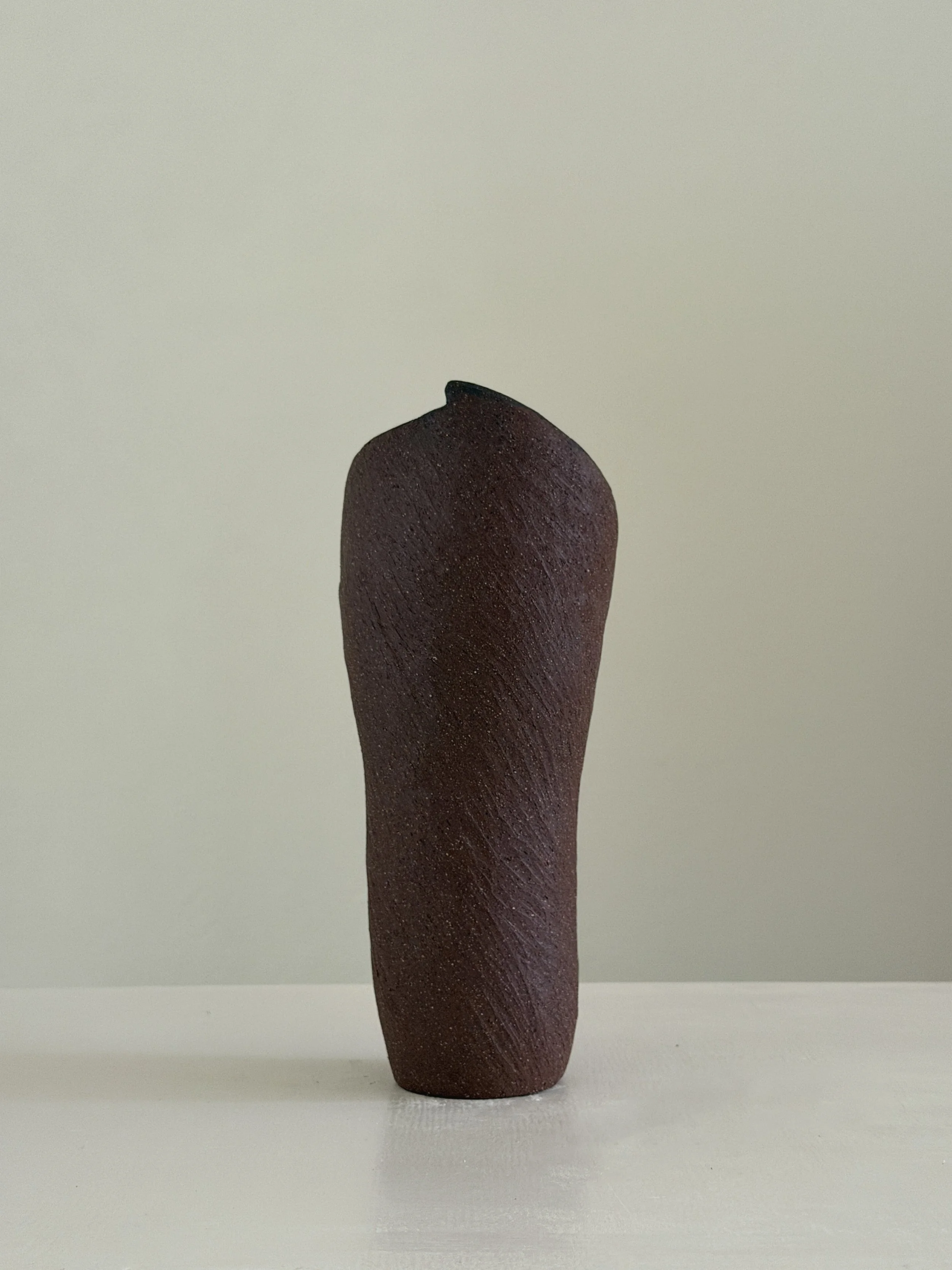 Calla 8, drawn from the calla lily, soft and slightly twisted, in beige stoneware — sculptural ceramic vase sculptural decor for design-led