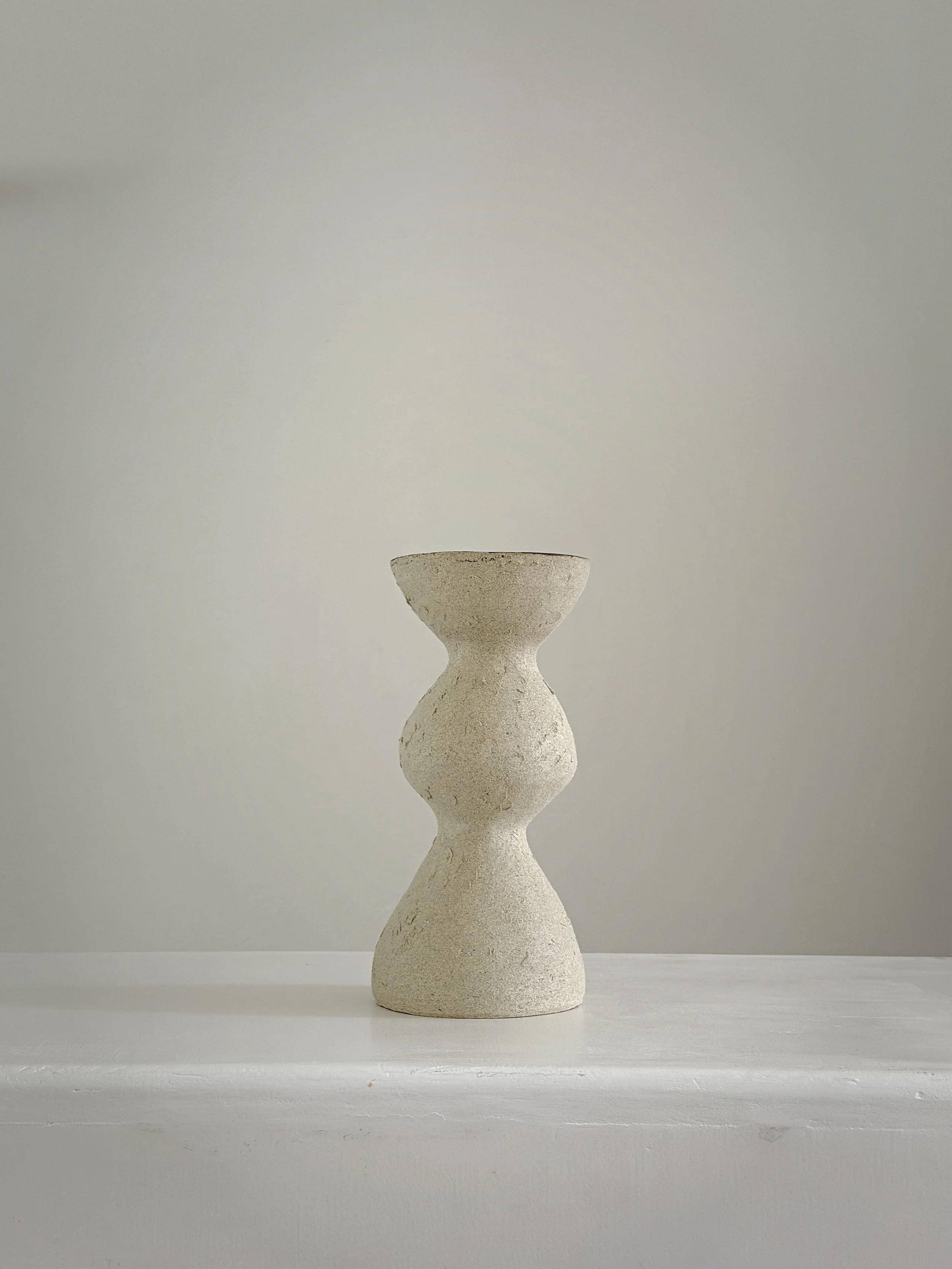 Beige Totem Vase — hand-built ceramic vase with a brutalist, totem-like silhouette in raw beige stoneware, by Anastasia Babenko