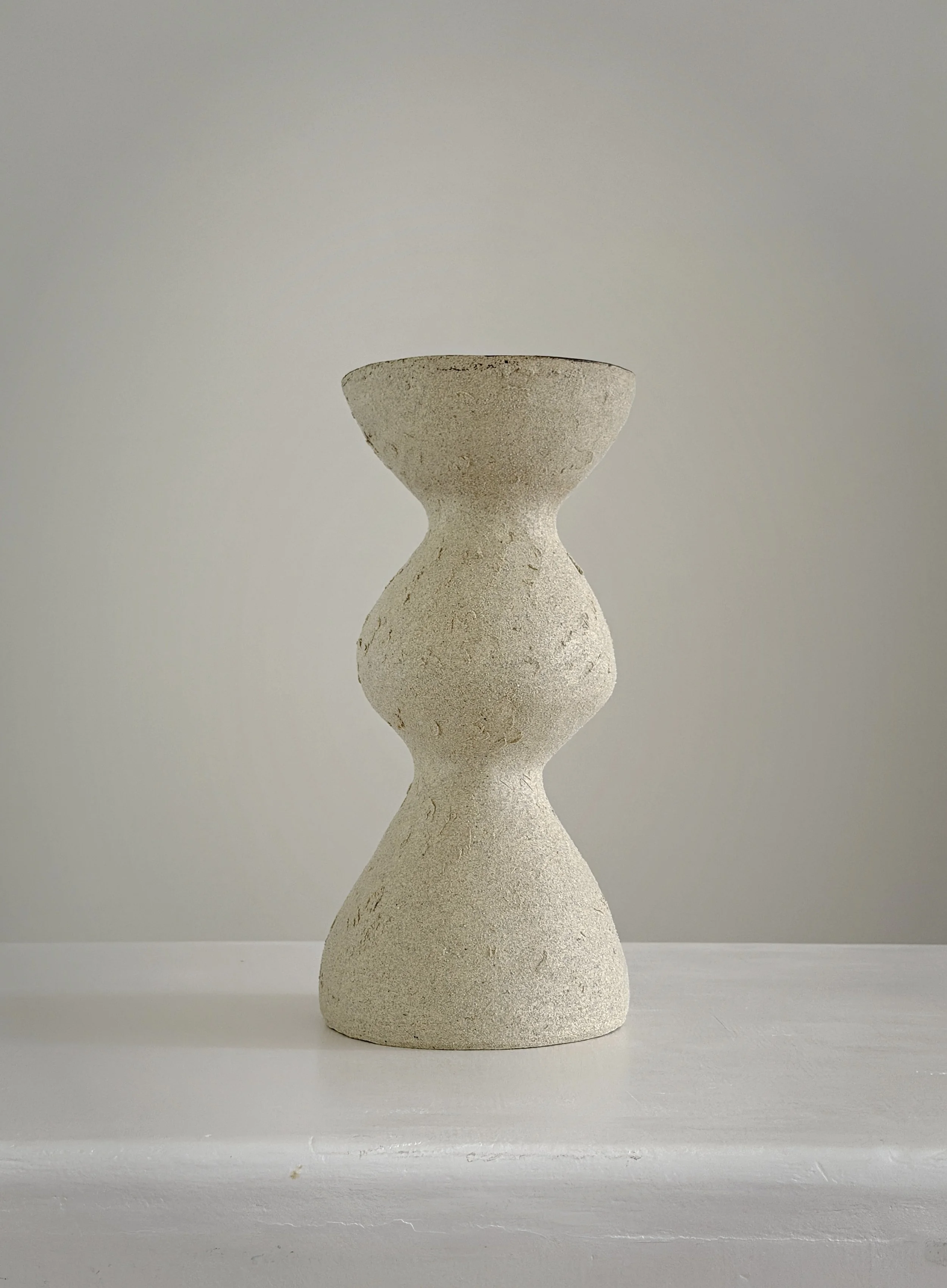 Beige Totem Vase, with a brutalist, totem-like silhouette in raw beige stoneware — sculptural ceramic vase sculptural decor for design-led spaces